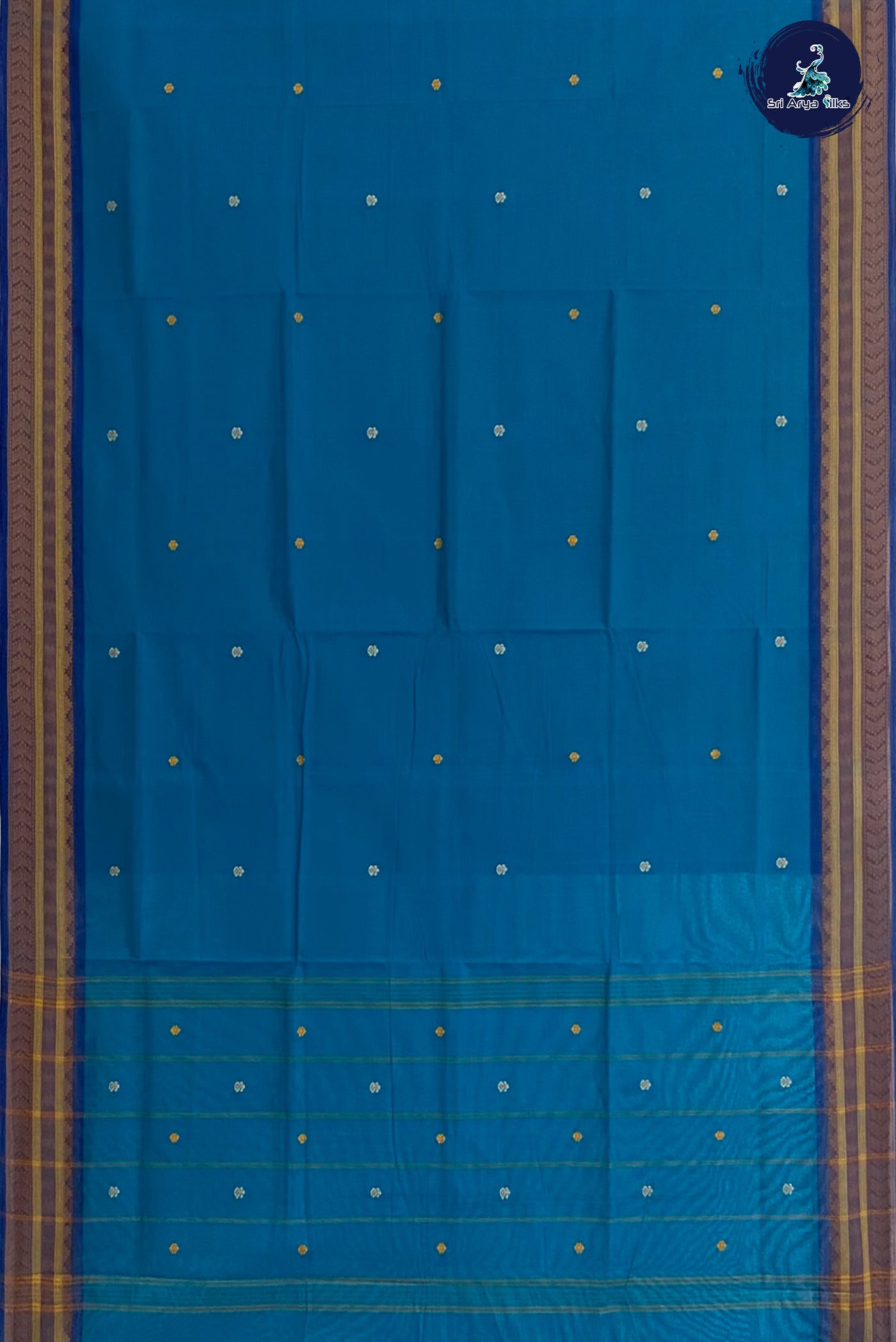 Teal Cotton Saree With Buttas Pattern