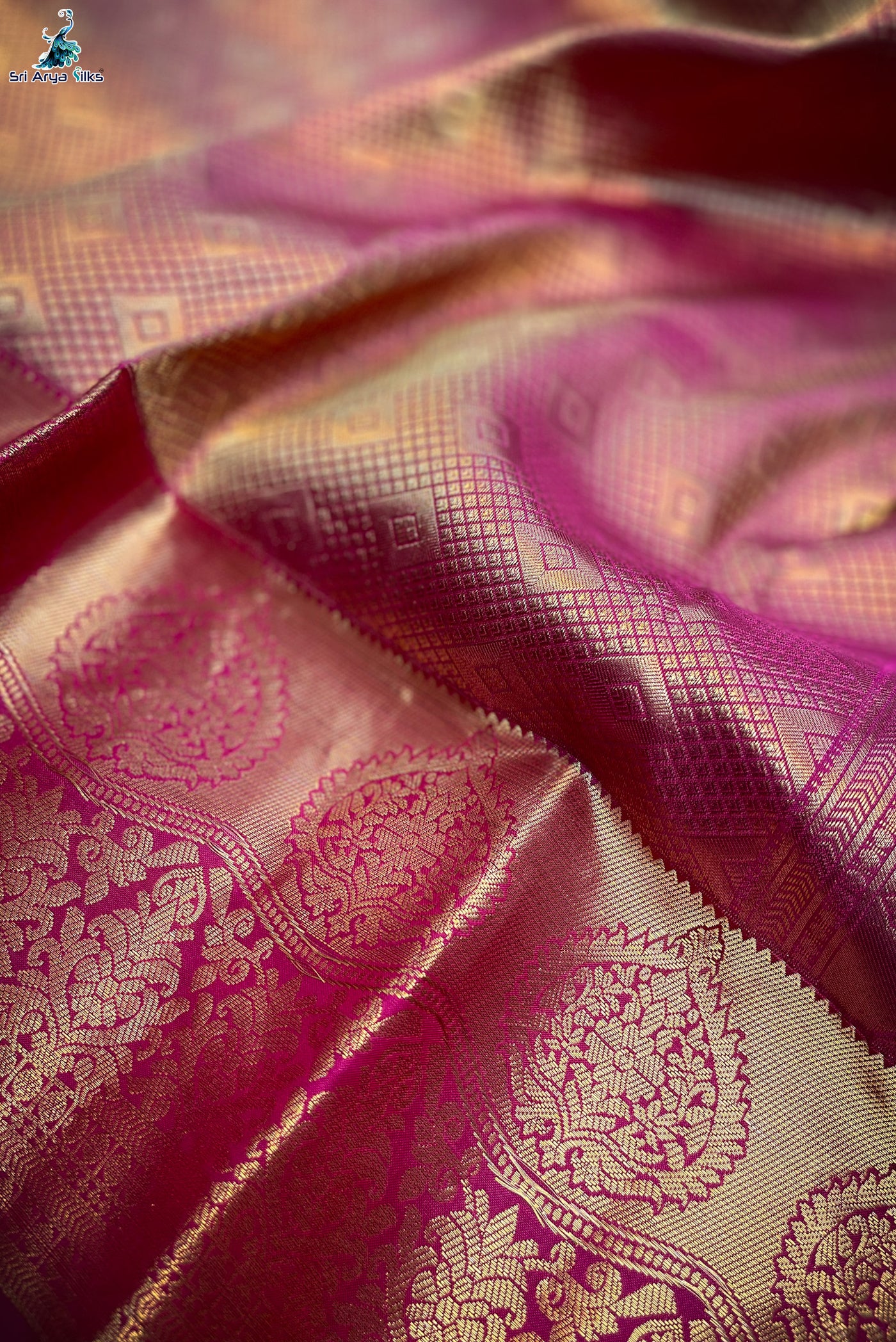 Beige Pink Traditional Silk Saree With Pink Blouse & Buttas Pattern