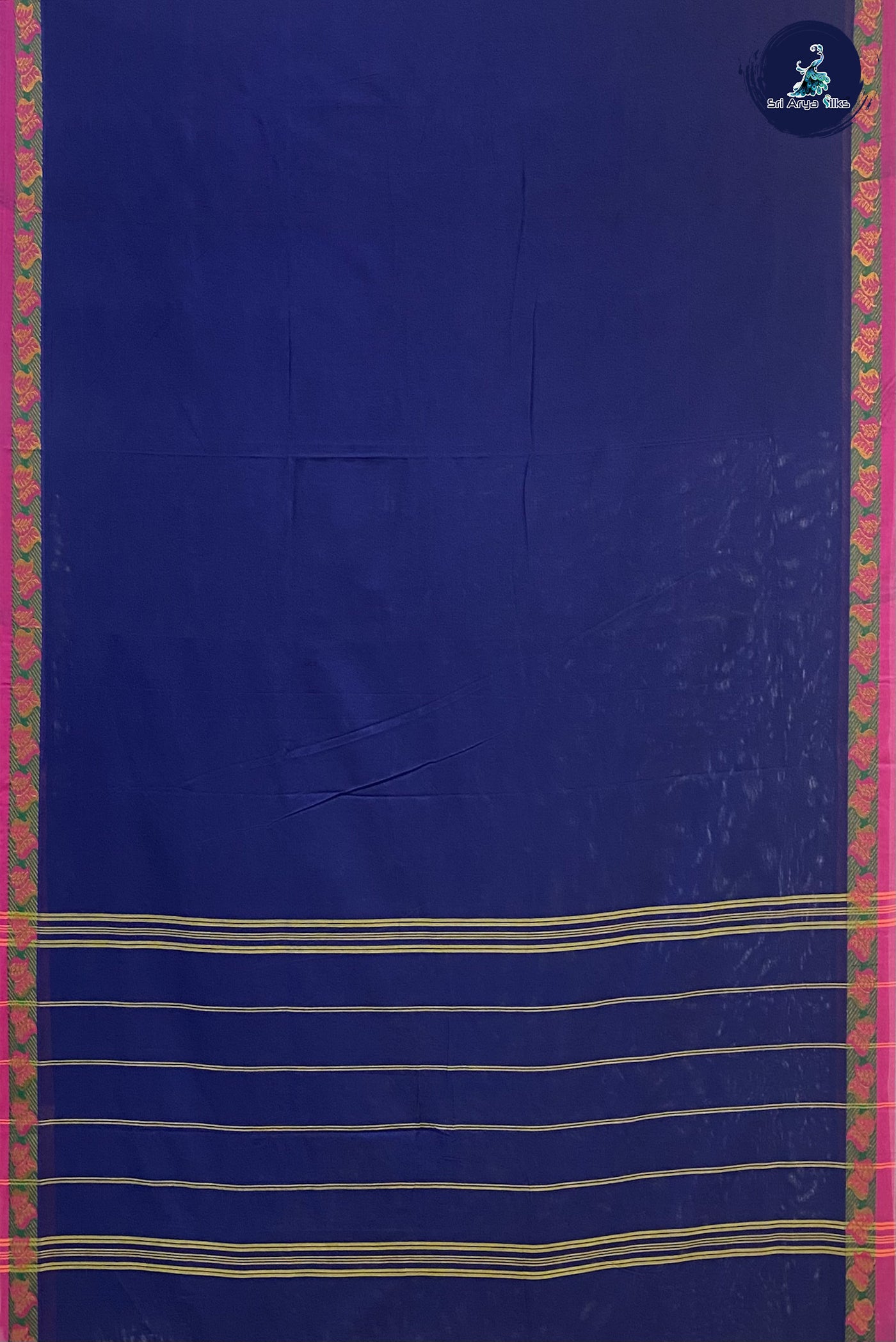 Dark Blue Madisar Cotton Saree With Plain Pattern