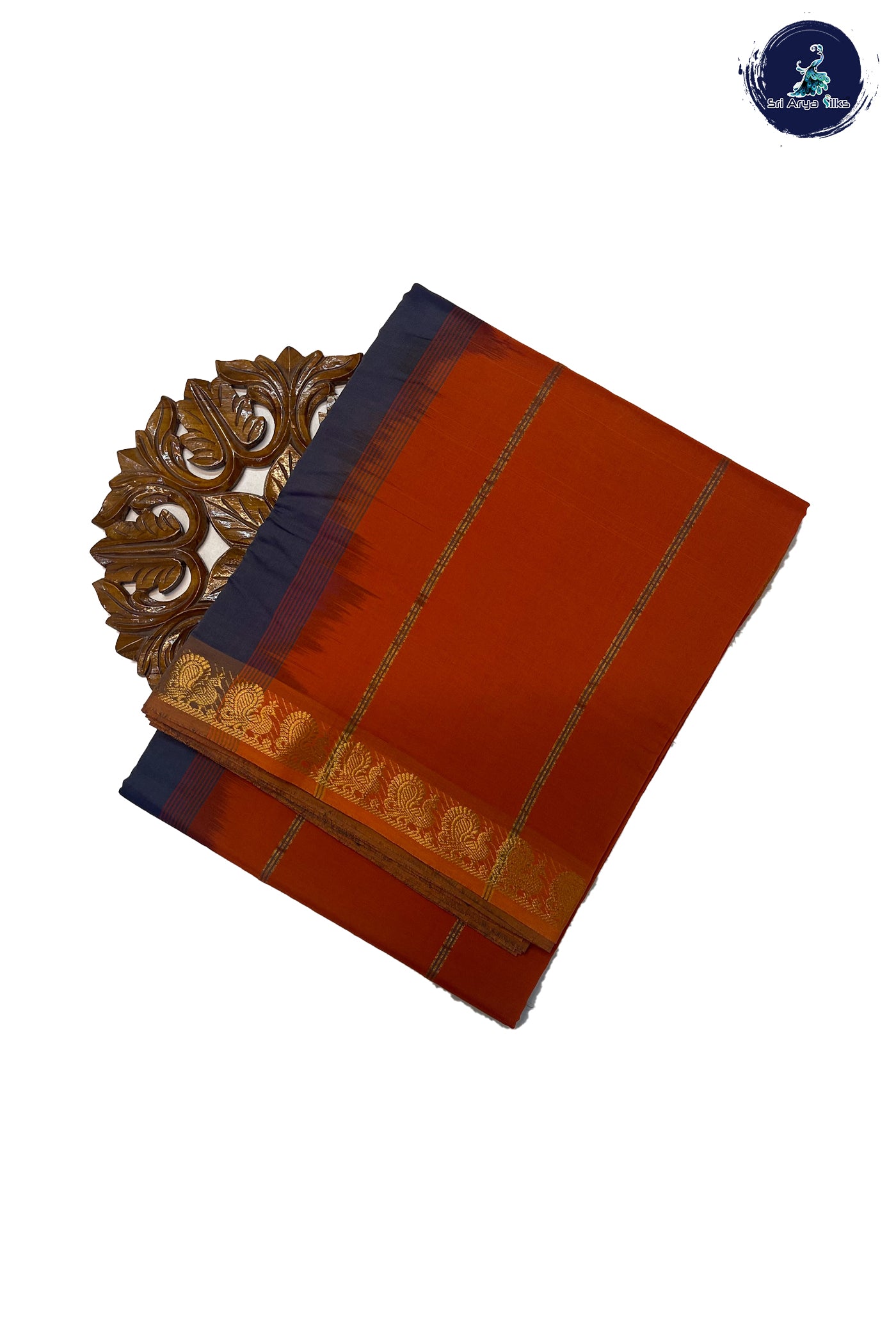 Orange Madisar Semi Silk Cotton Saree With Stripes Pattern