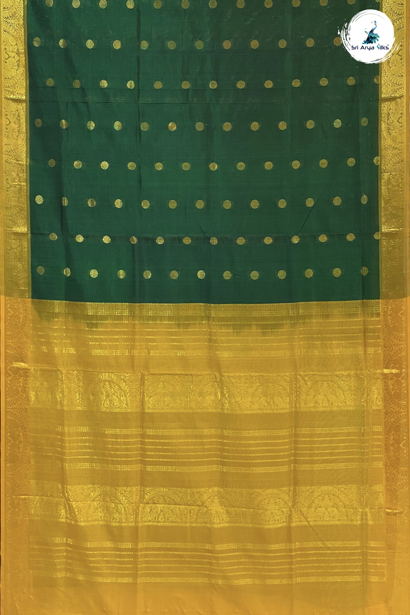 Bottle Green Silk Cotton Saree With Zari Buttas Pattern