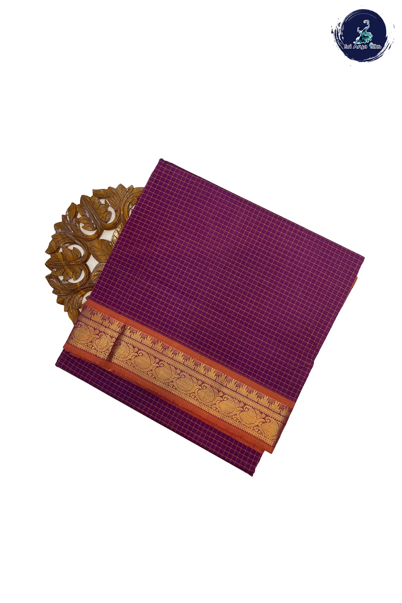 Purple Madisar Cotton Saree With Checked Pattern