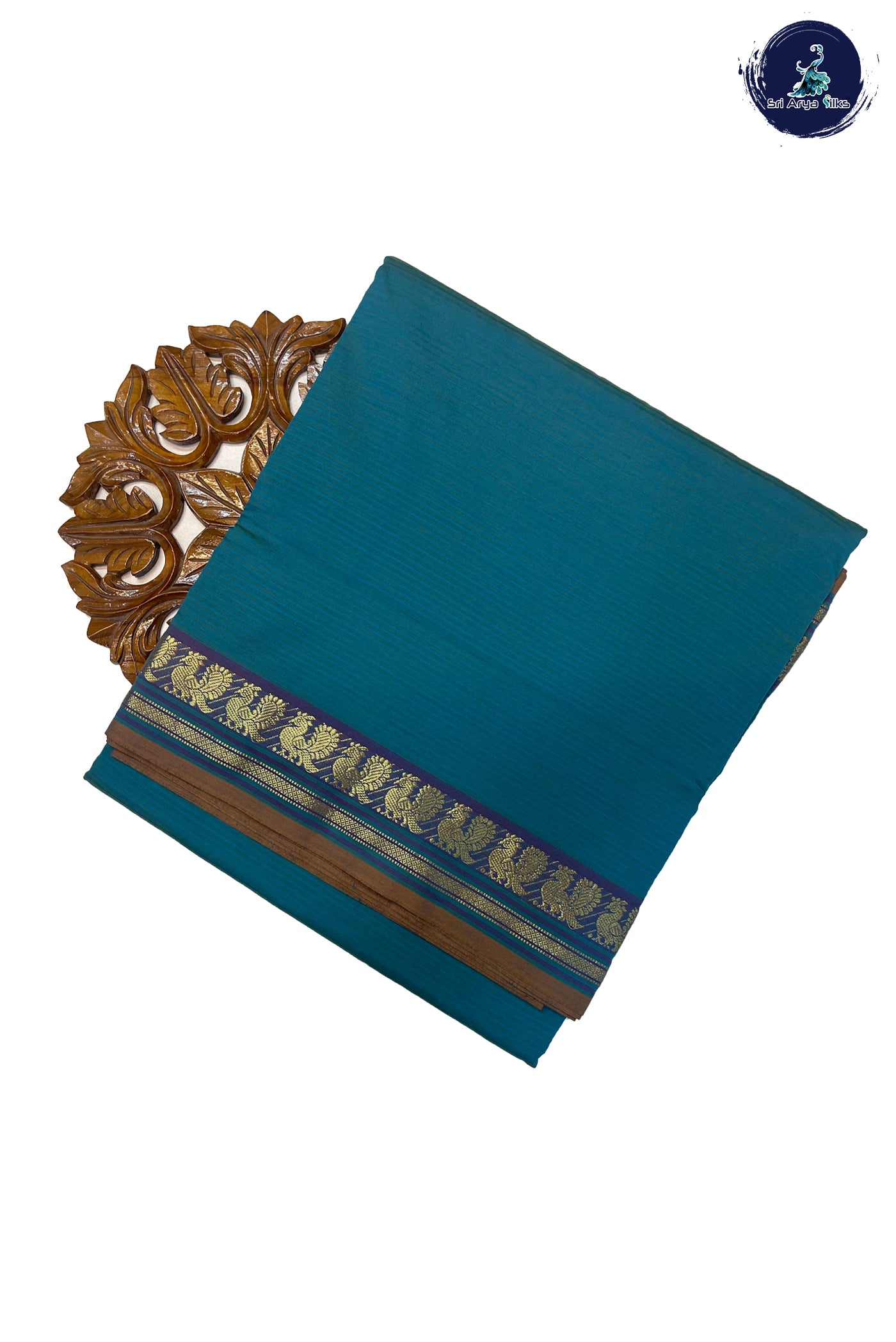 Dual Tone Turquoise Madisar Semi Silk Cotton Saree With Stripes Pattern