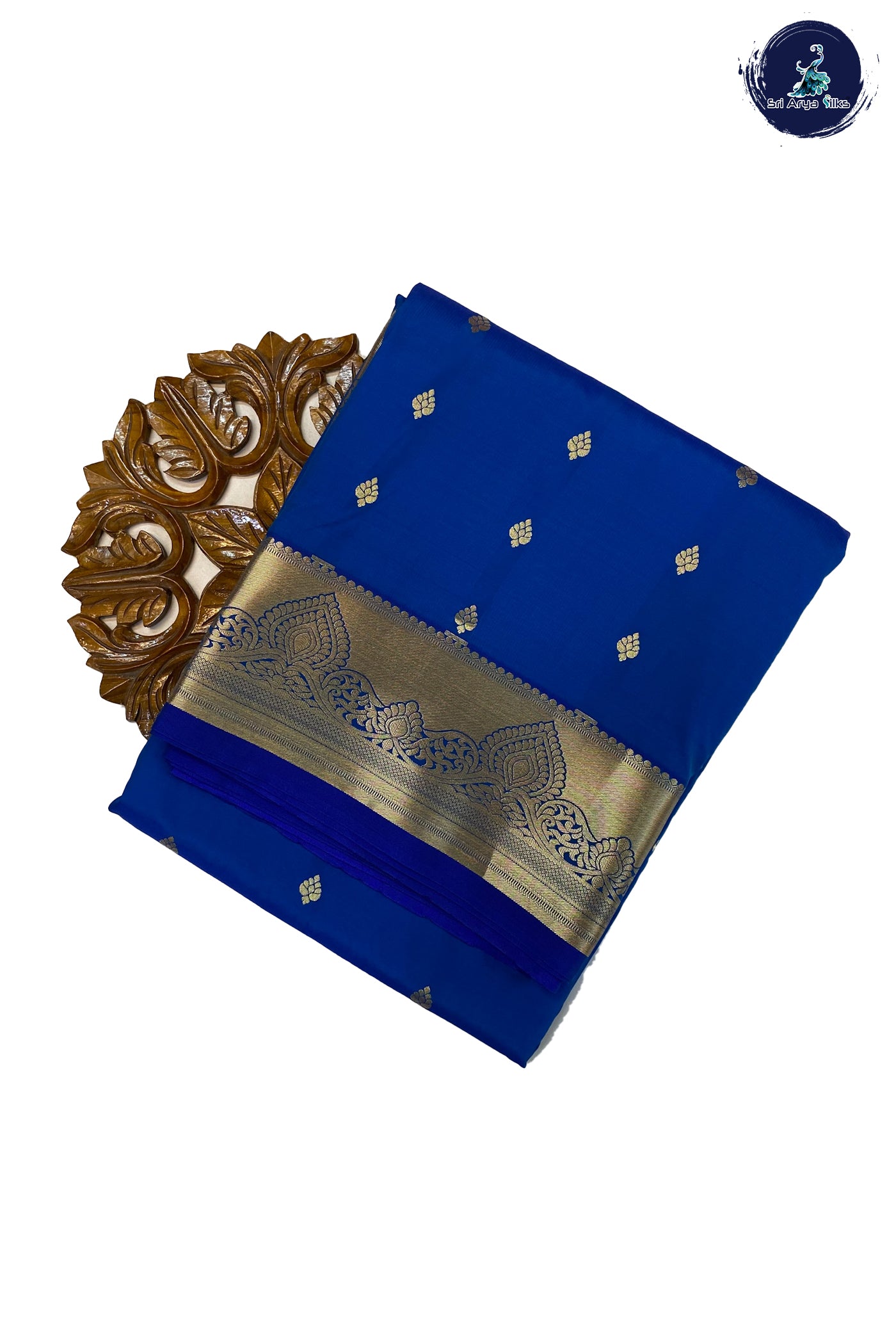 Peacock Blue Madisar Semi Silk Saree With Zari Buttas Pattern