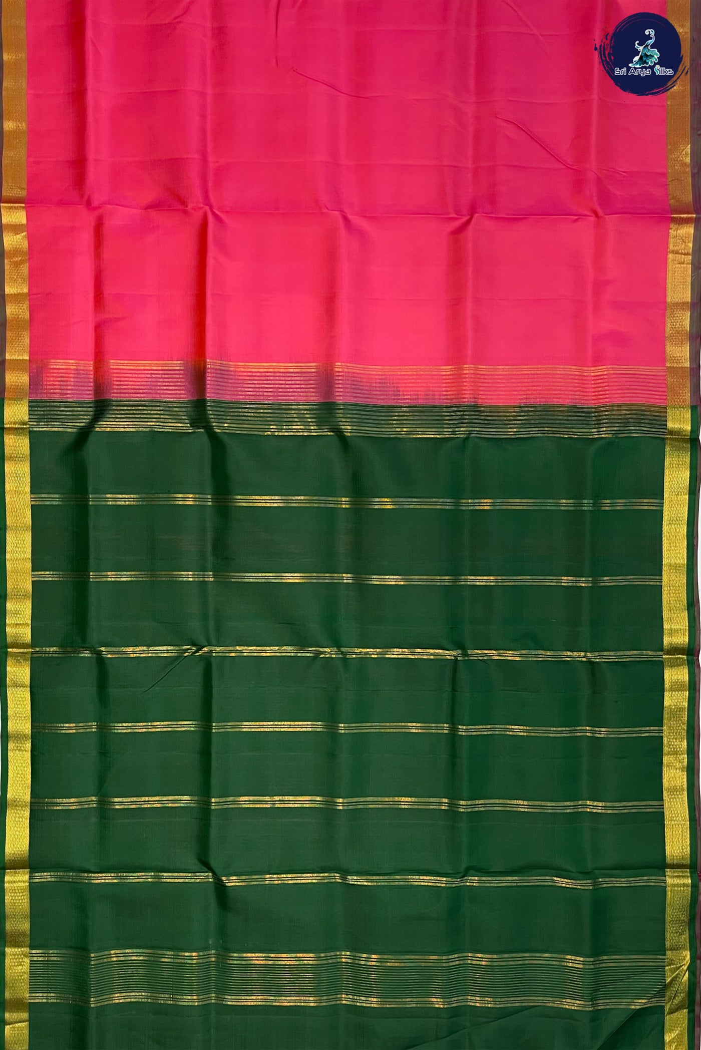 Orangish Pink Madisar 10 Yards Silk Saree With Plain Pattern