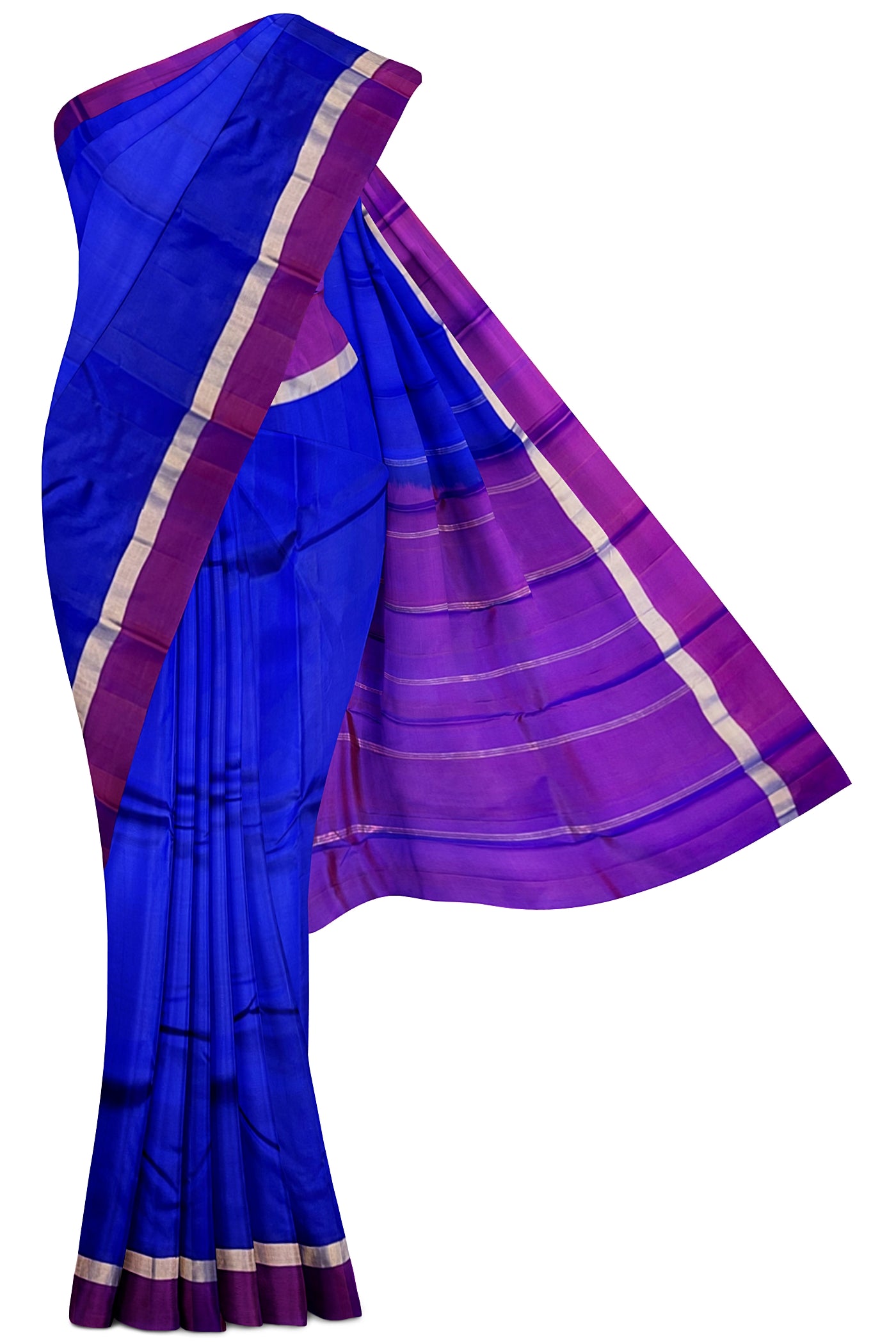 Royal Blue Light Weight Silk Saree With Plain Pattern