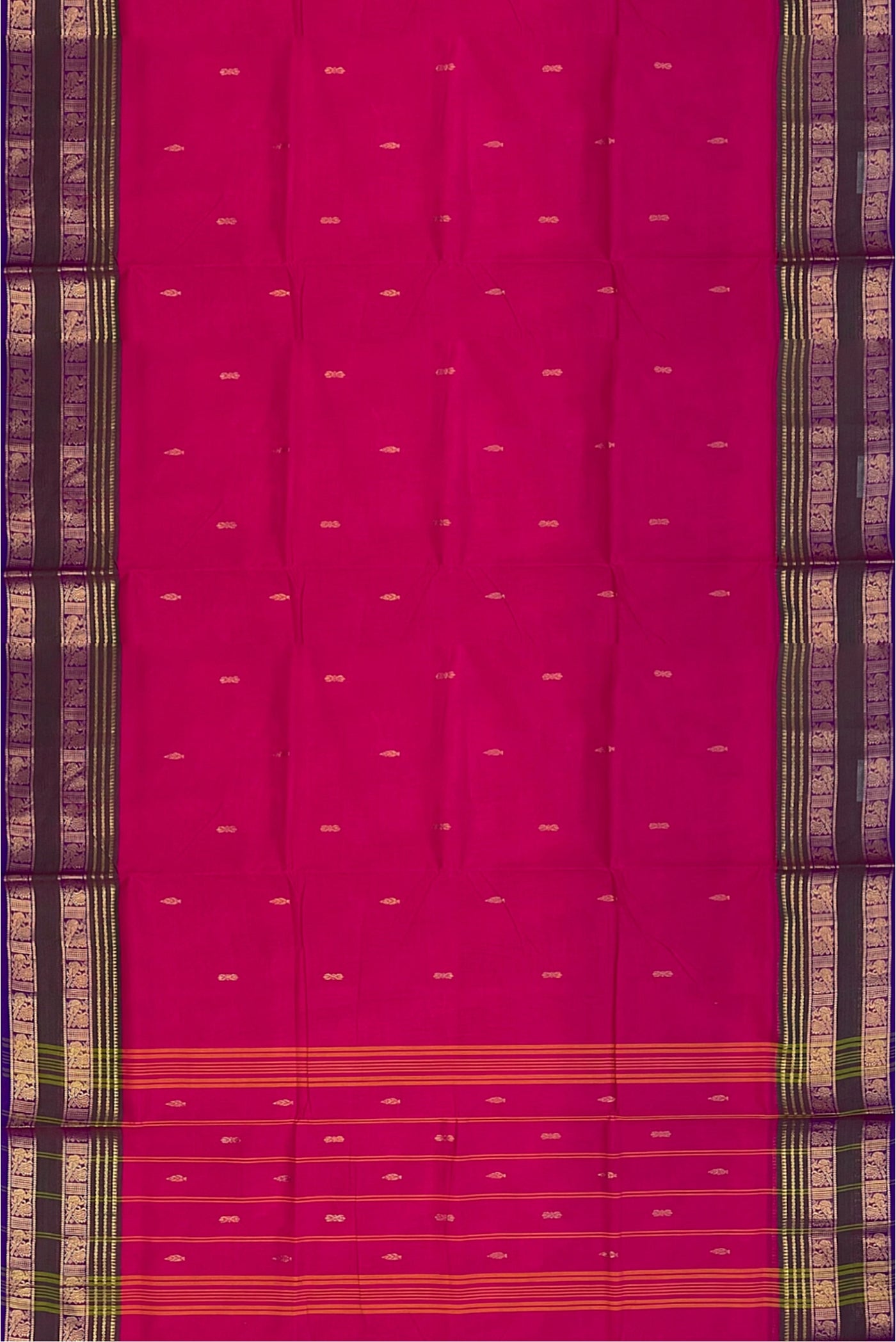 Dark Pink Cotton Saree With Zari Buttas Pattern
