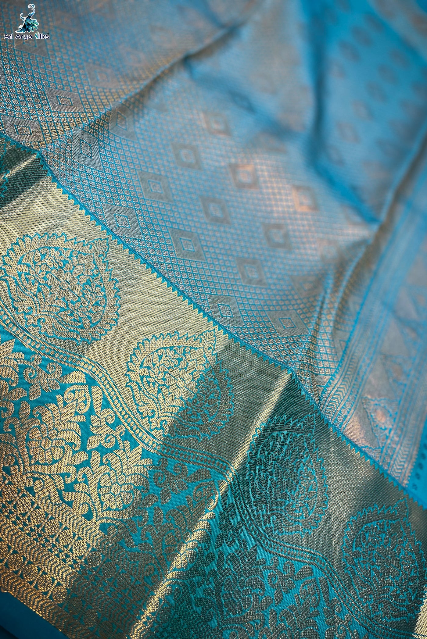 Light Green and Teal Blue Kanchipuram silk saree