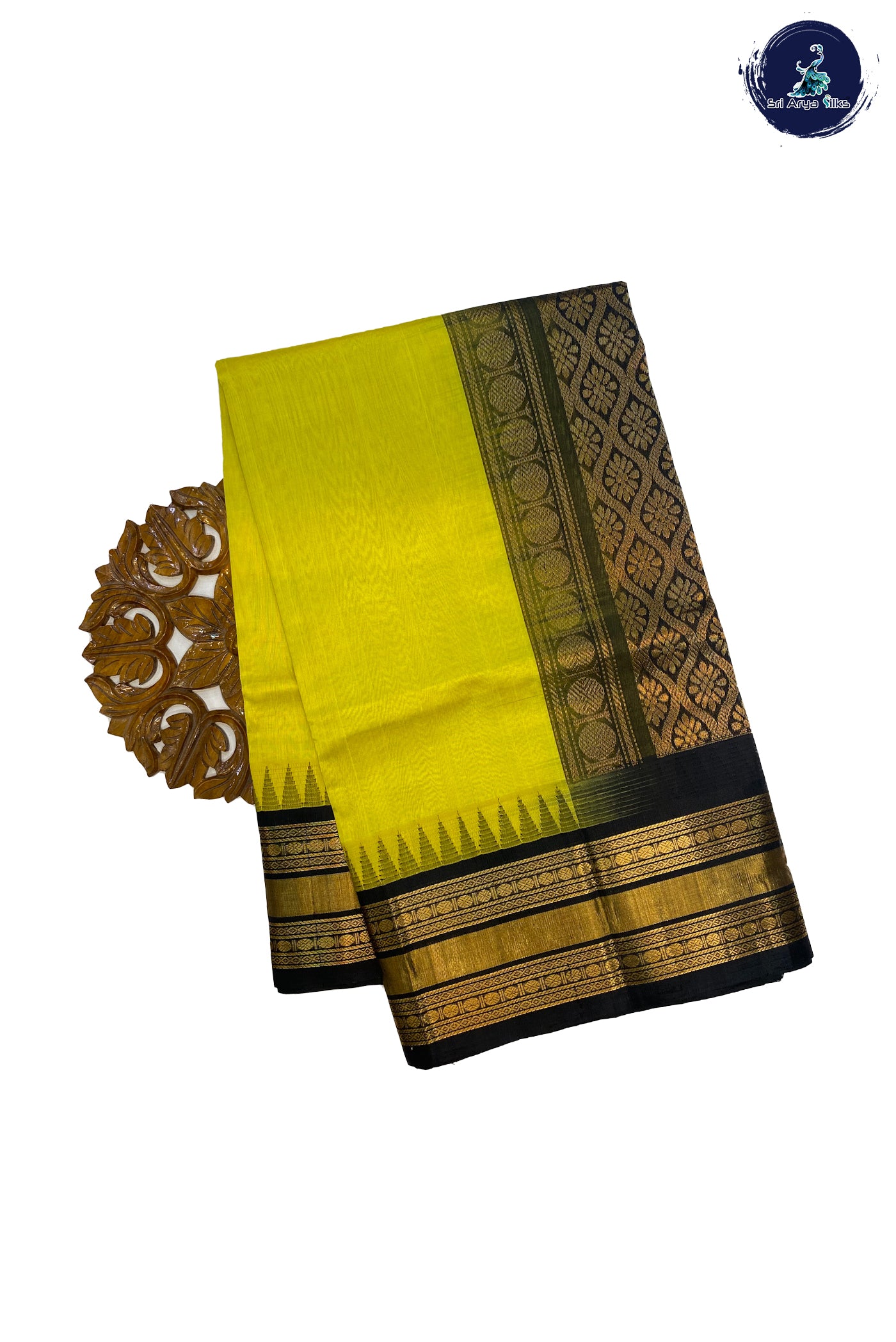 Lemon Yellow Korvai Silk Cotton Saree With Plain Pattern