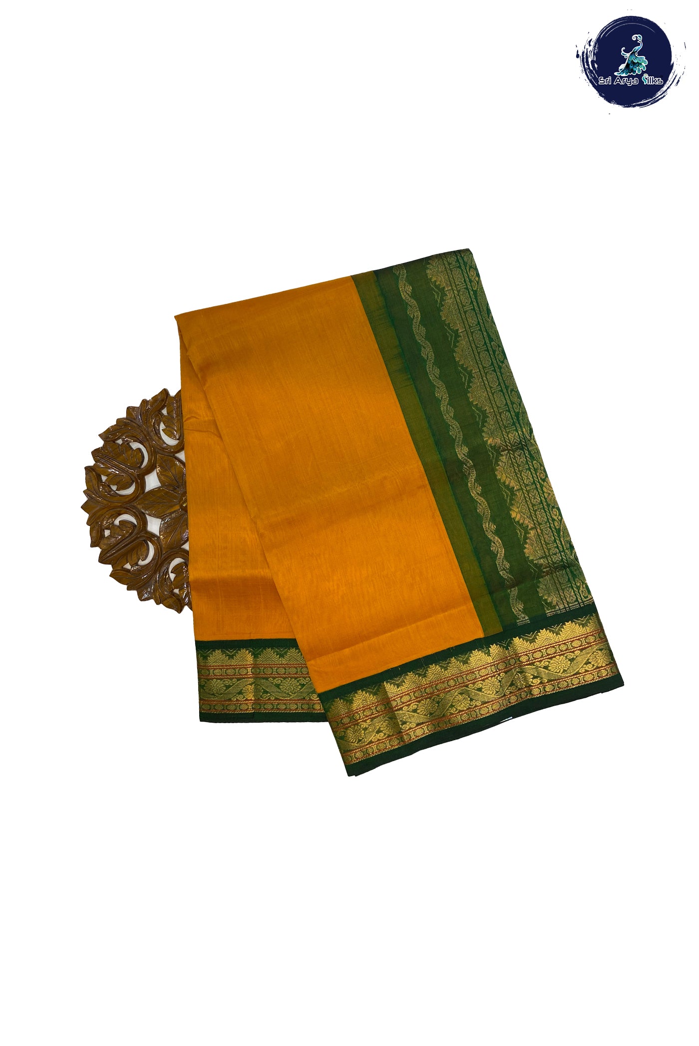 Turmeric Yellow Silk Cotton Saree With Plain Pattern