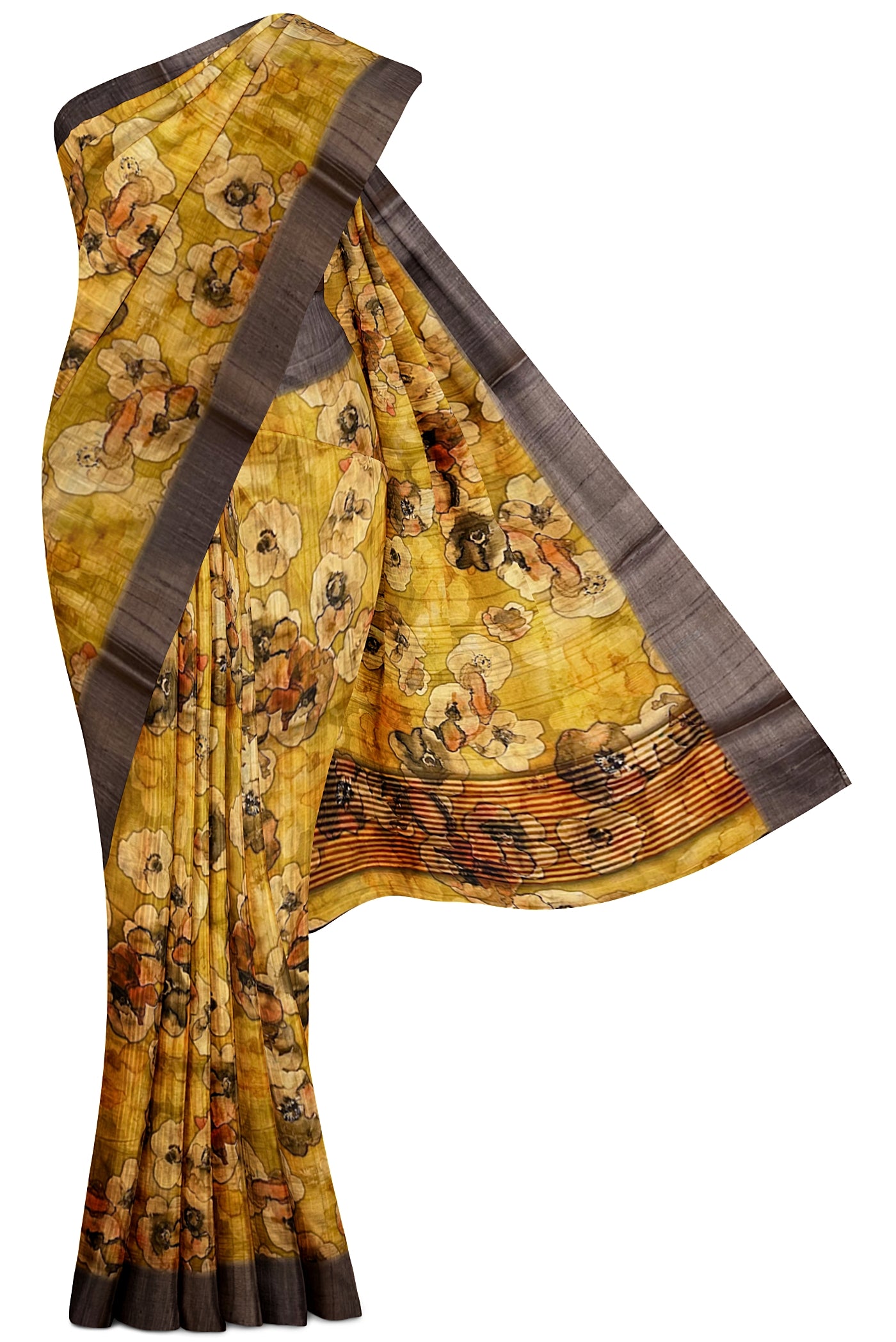 Yellow Office Wear Saree With Floral Pattern