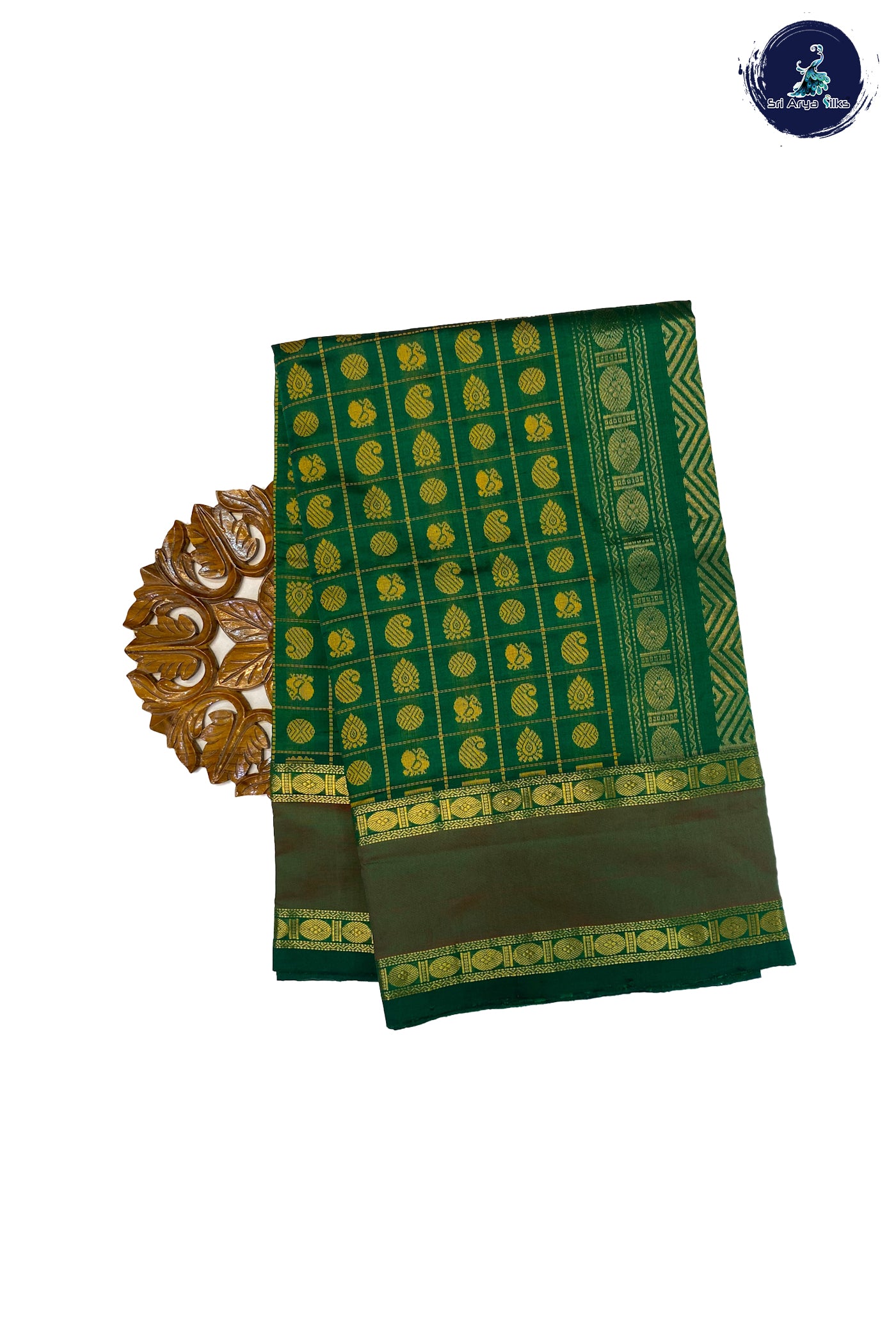 Green Semi Silk Cotton Saree With 1000 Butta Pattern