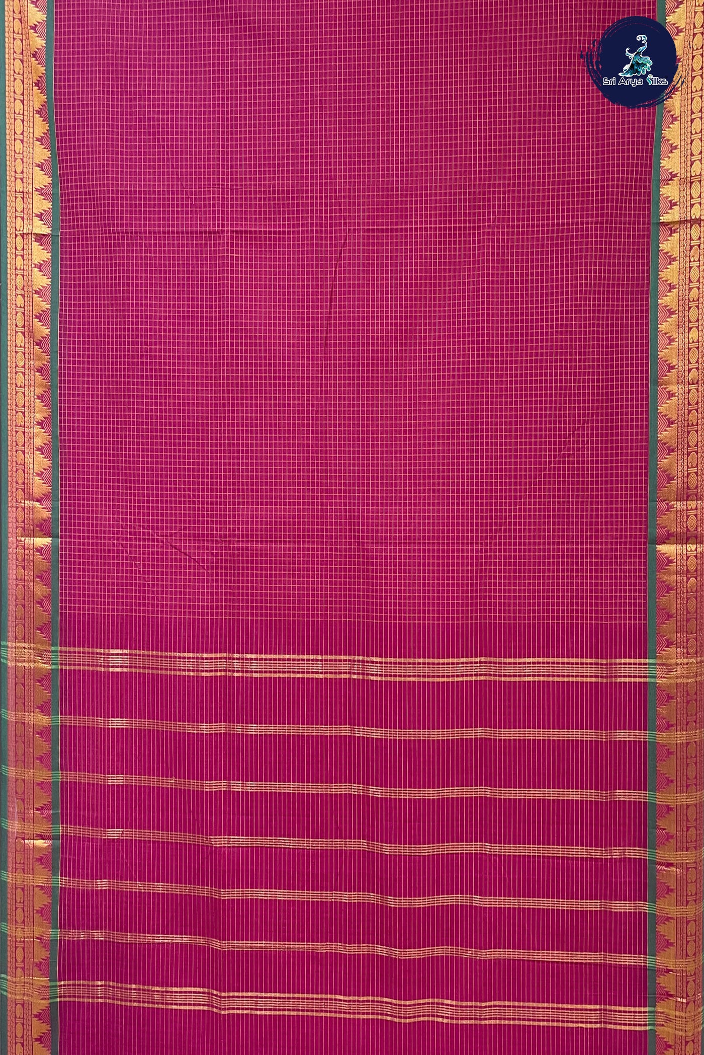 Rani Pink Madisar Cotton Saree With Checked Pattern