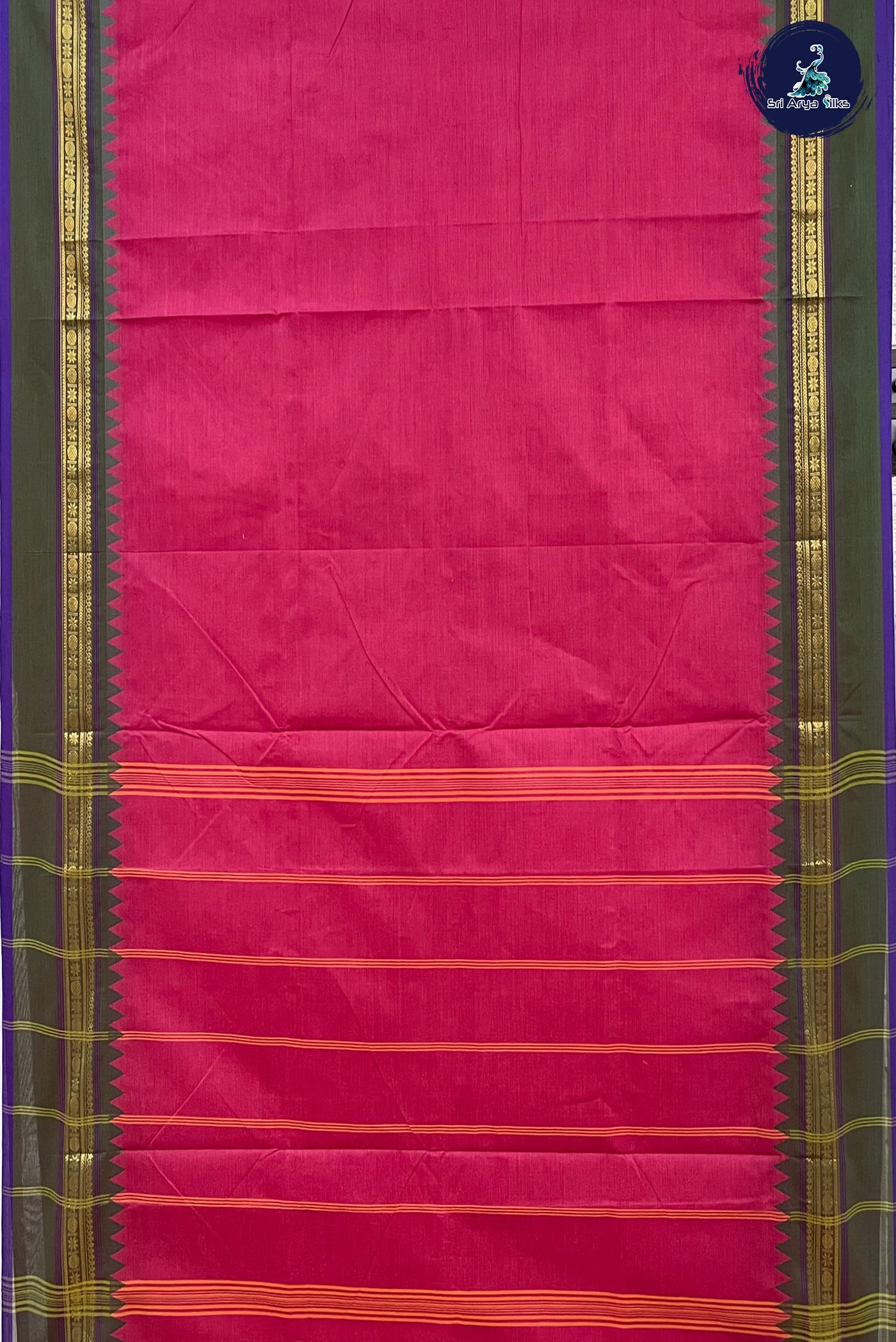 Red Madisar Cotton Saree With Plain Pattern