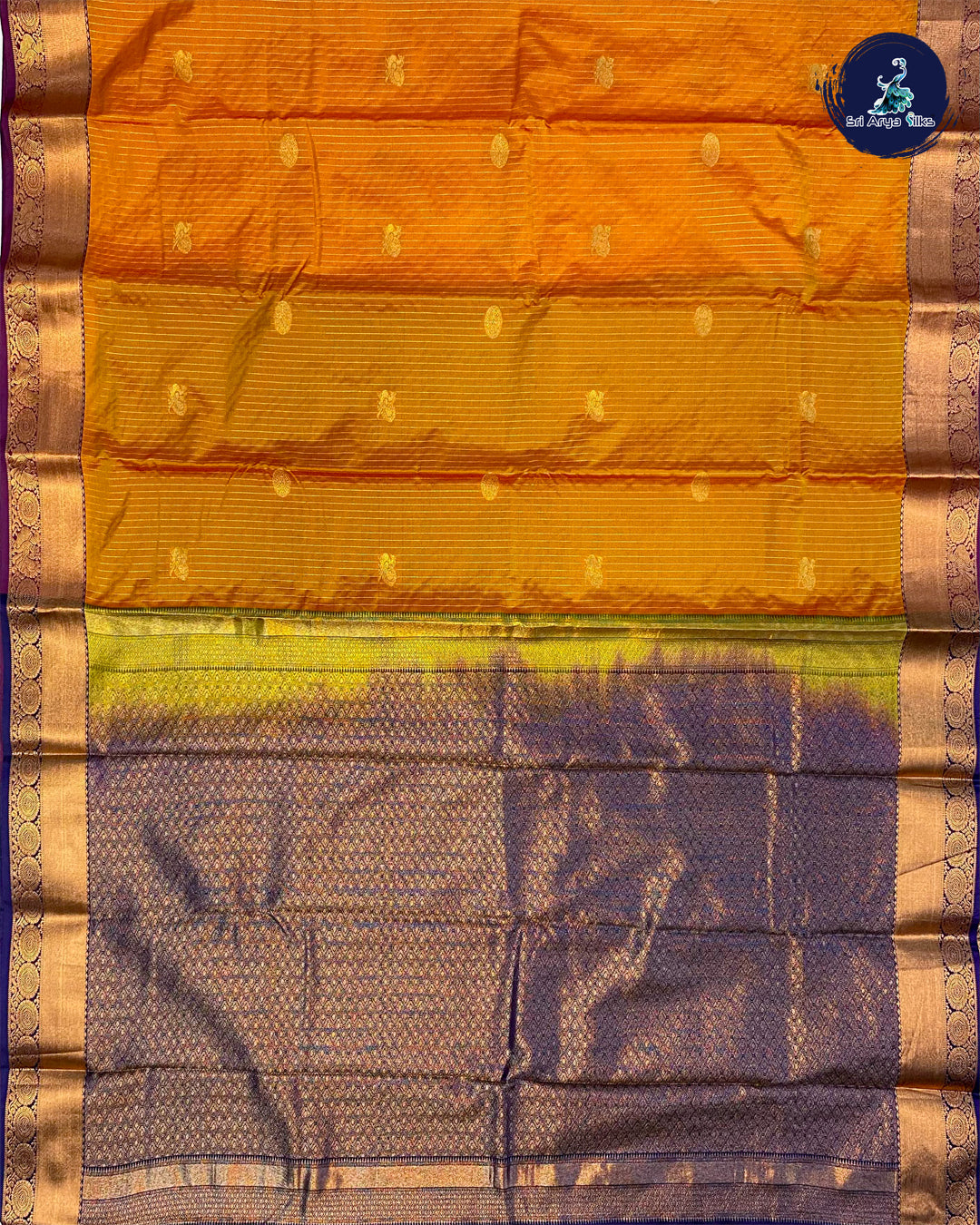 Semi Kanchipuram Silk Saree Yellow and Blue