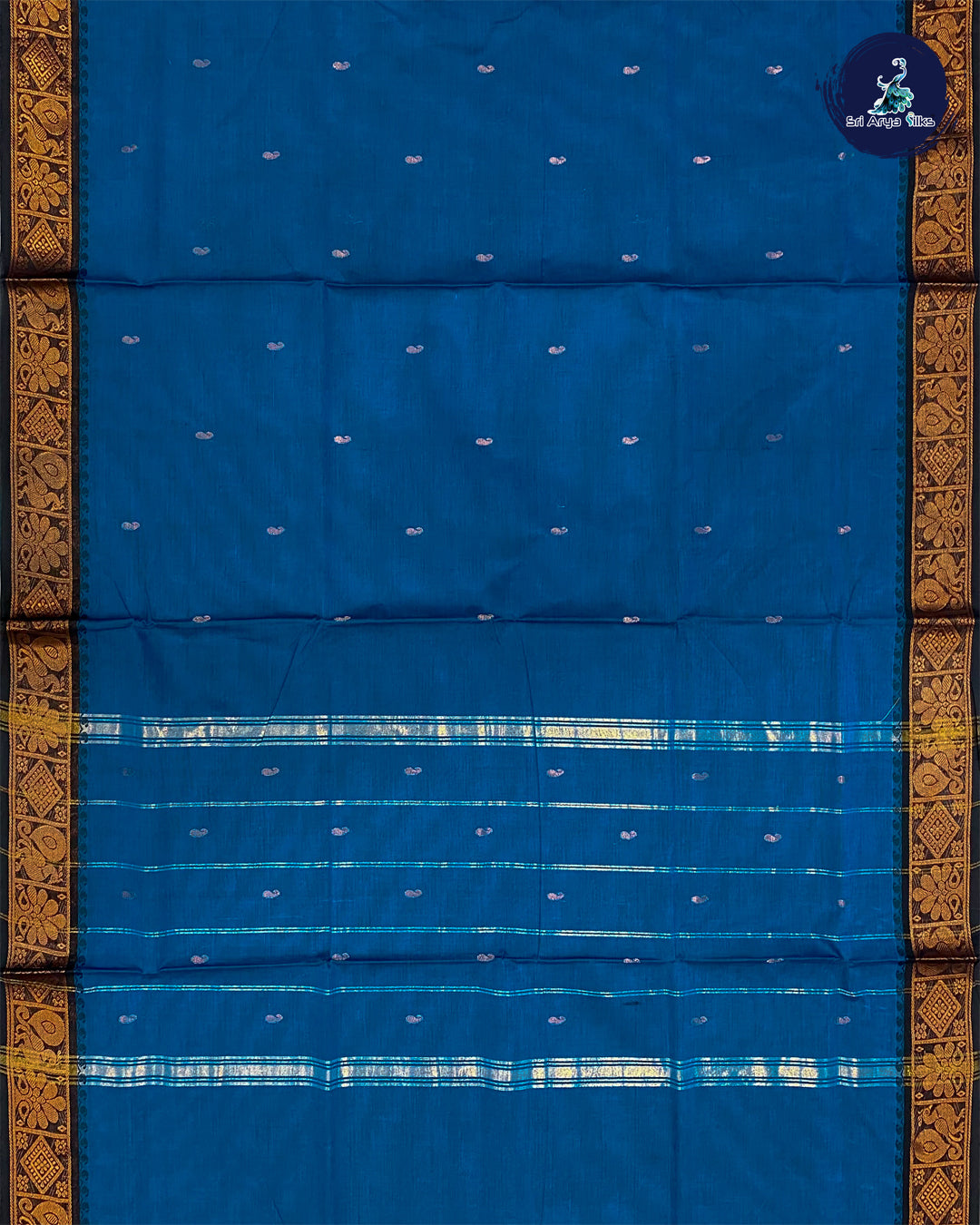 Navy Blue Cotton Saree With Buttas Pattern