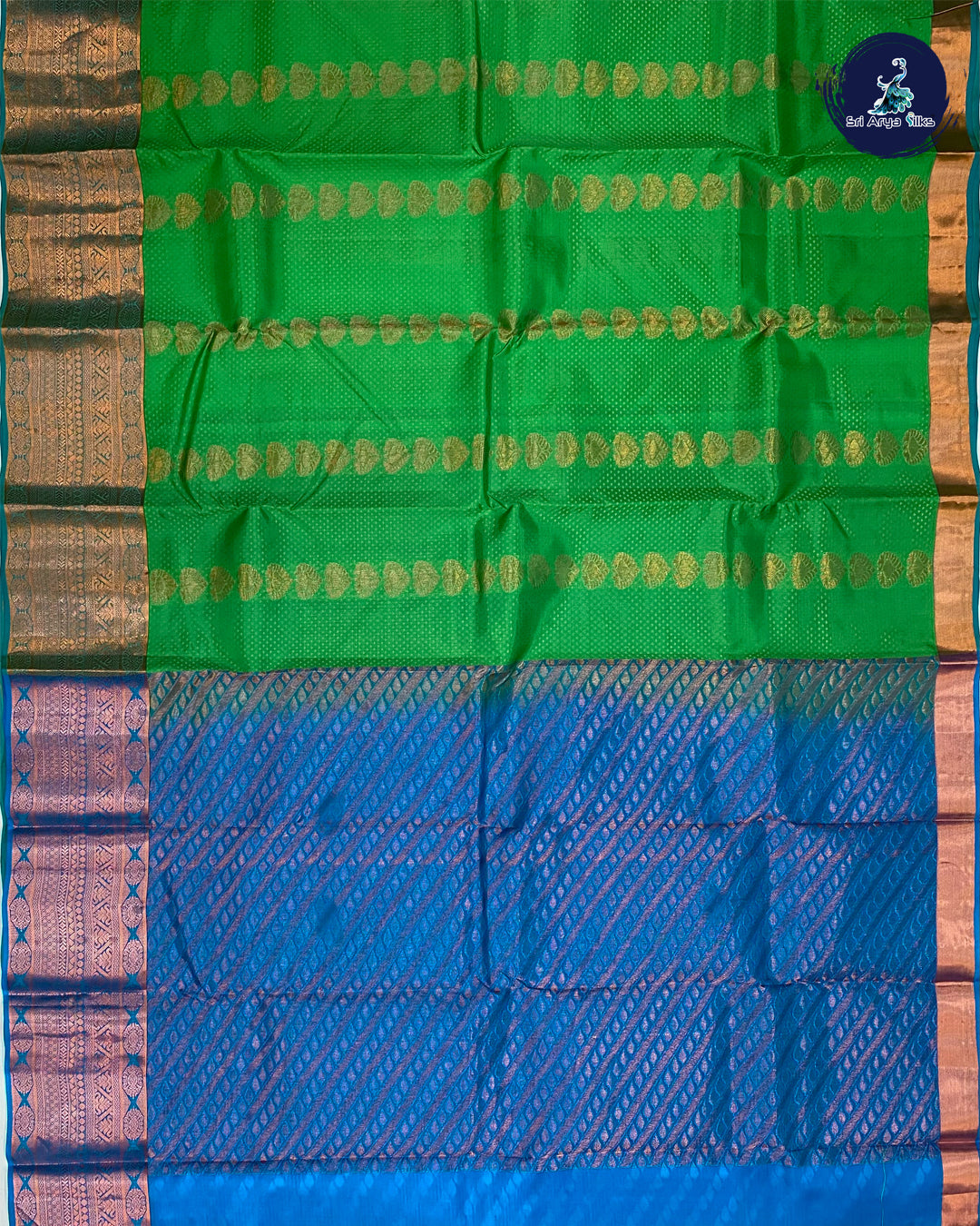 Green and Blue Kanchipuram Half Pure Silk Saree