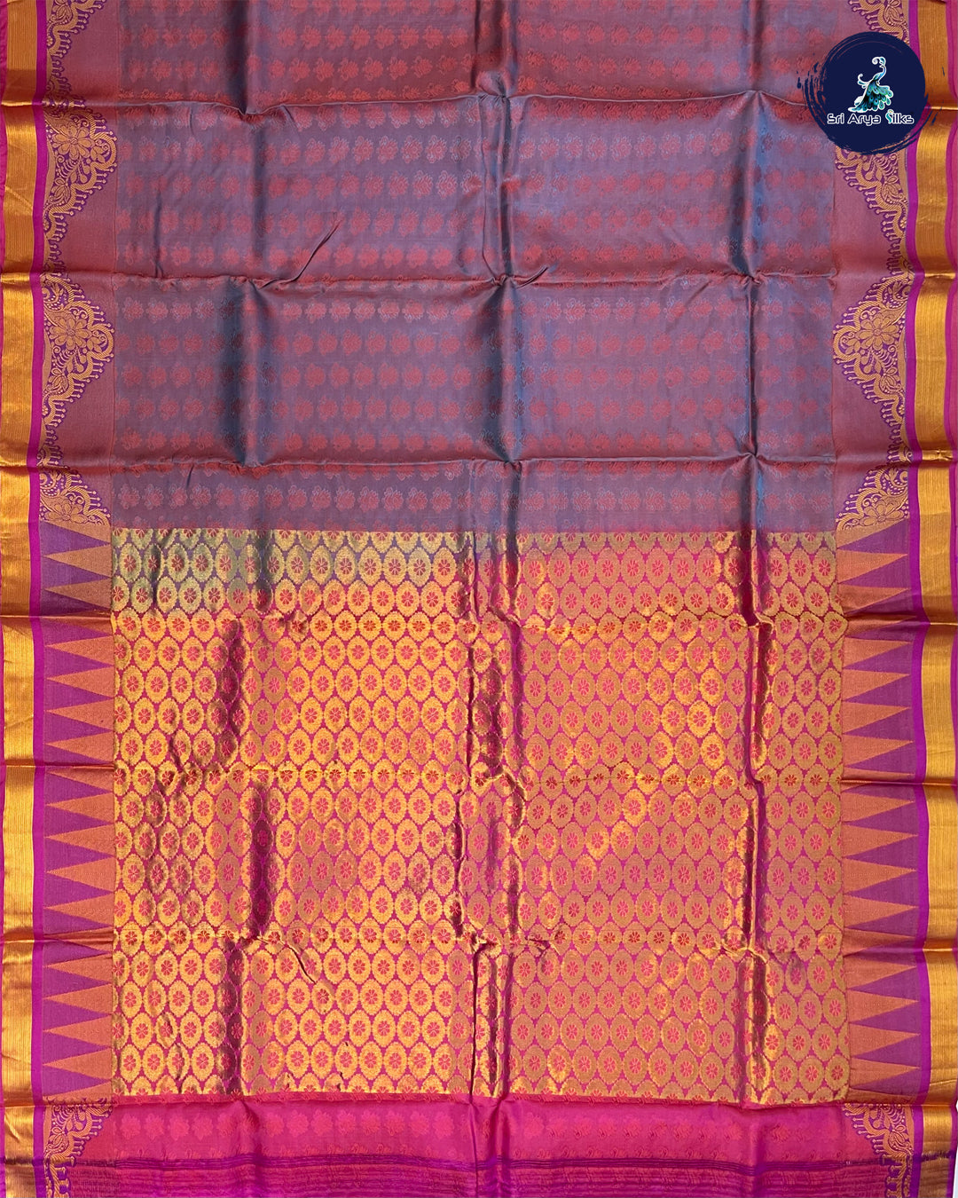 Purple and Pink Kanchipuram Half Pure Silk Saree