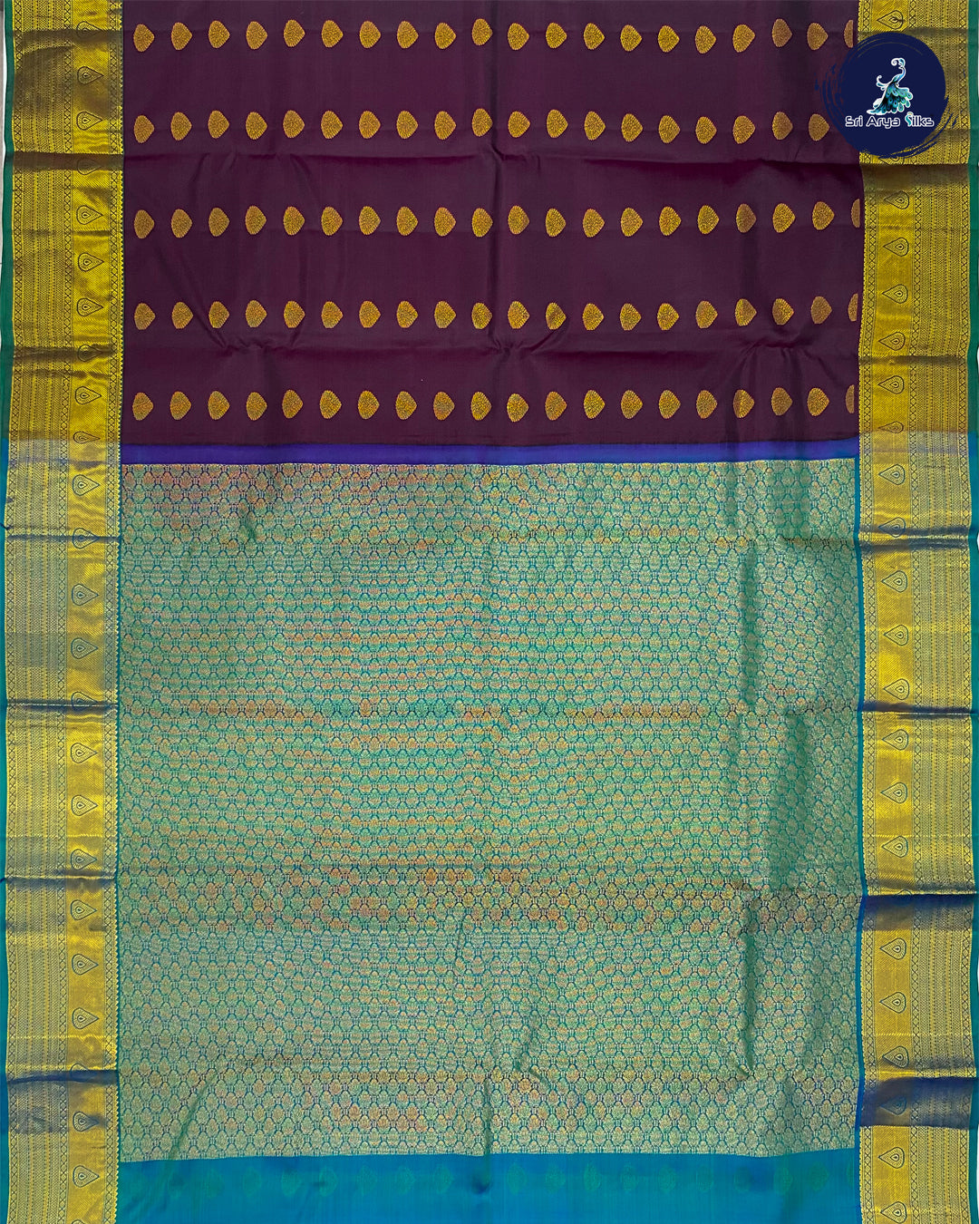 Wine and Teal Blue Kanchipuram silk saree