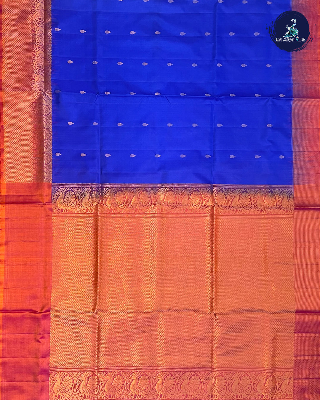 MS blue and Sun Set Orange Soft Silk handloom Saree