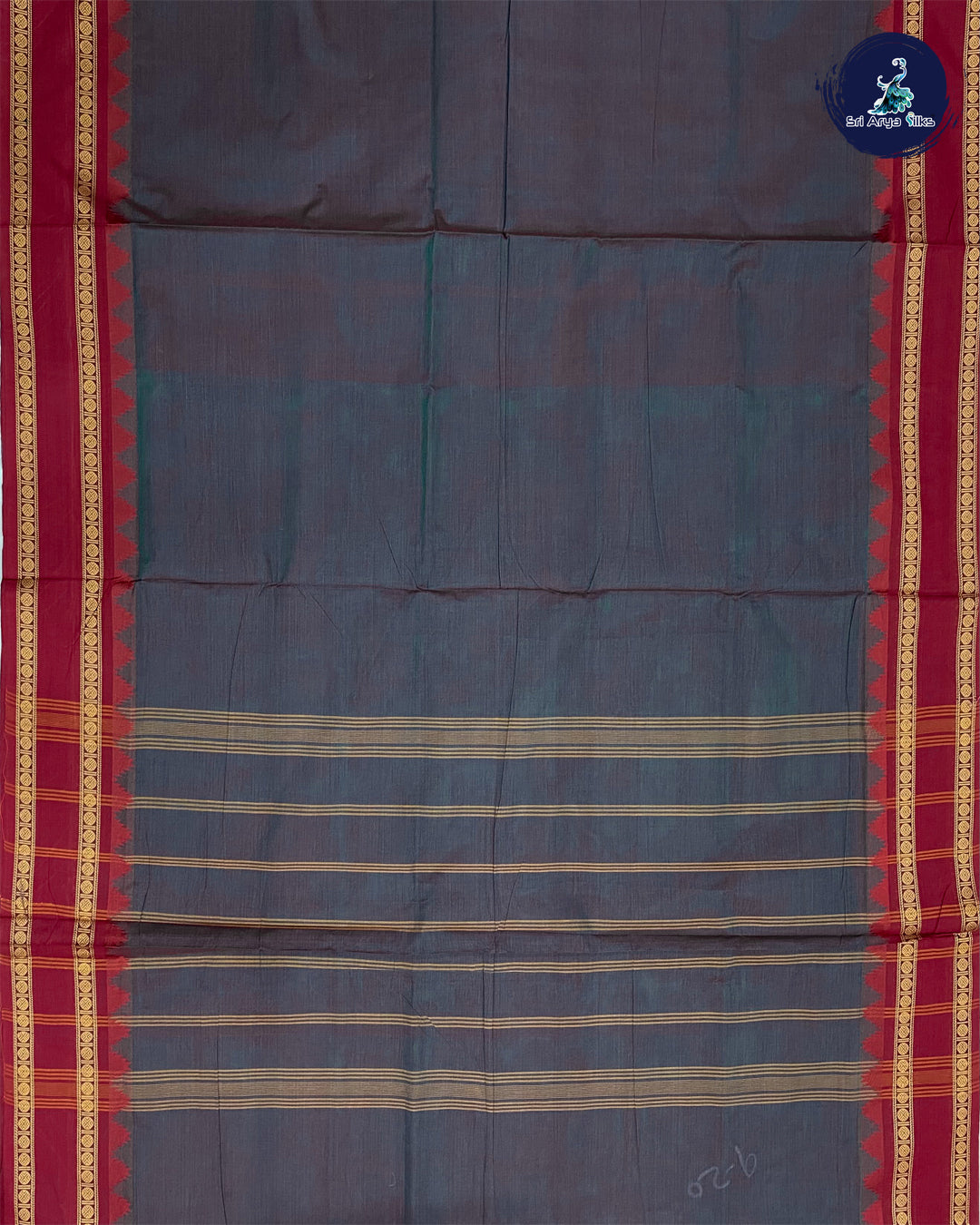 Blue and Red Madisar Cotton Saree (10 Yards) Without Blouse