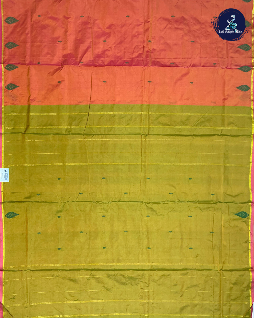 Light Orange and Green Dual Shade 10 Yards Half Pure Kanchipuram Silk Saree