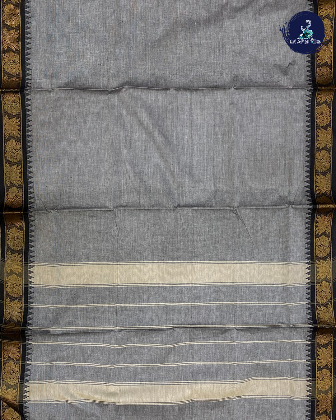 Grey Cotton Saree With Buttas Pattern