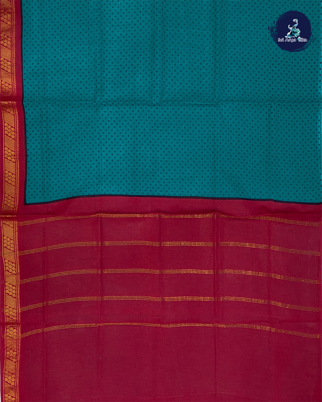 Peacock Blue Cotton Saree With Printed Pattern