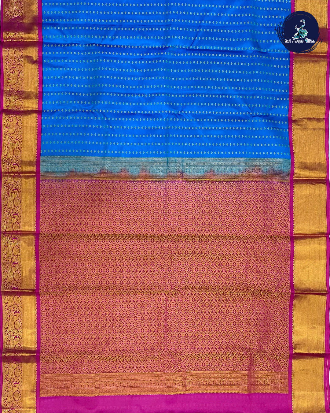 Blue Korvai Contrast Silk Saree With Pink Blouse & Buttas Pattern