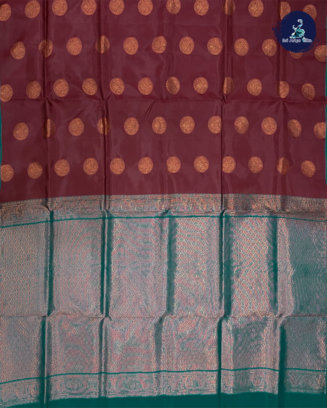 Maroon and Peacock Blue Kanchipuram Half Pure Silk Saree