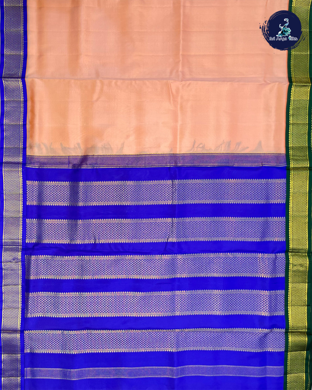 Peach and Blue, Green Ganga Jamuna 10 yard Madisar Pure Silk Saree