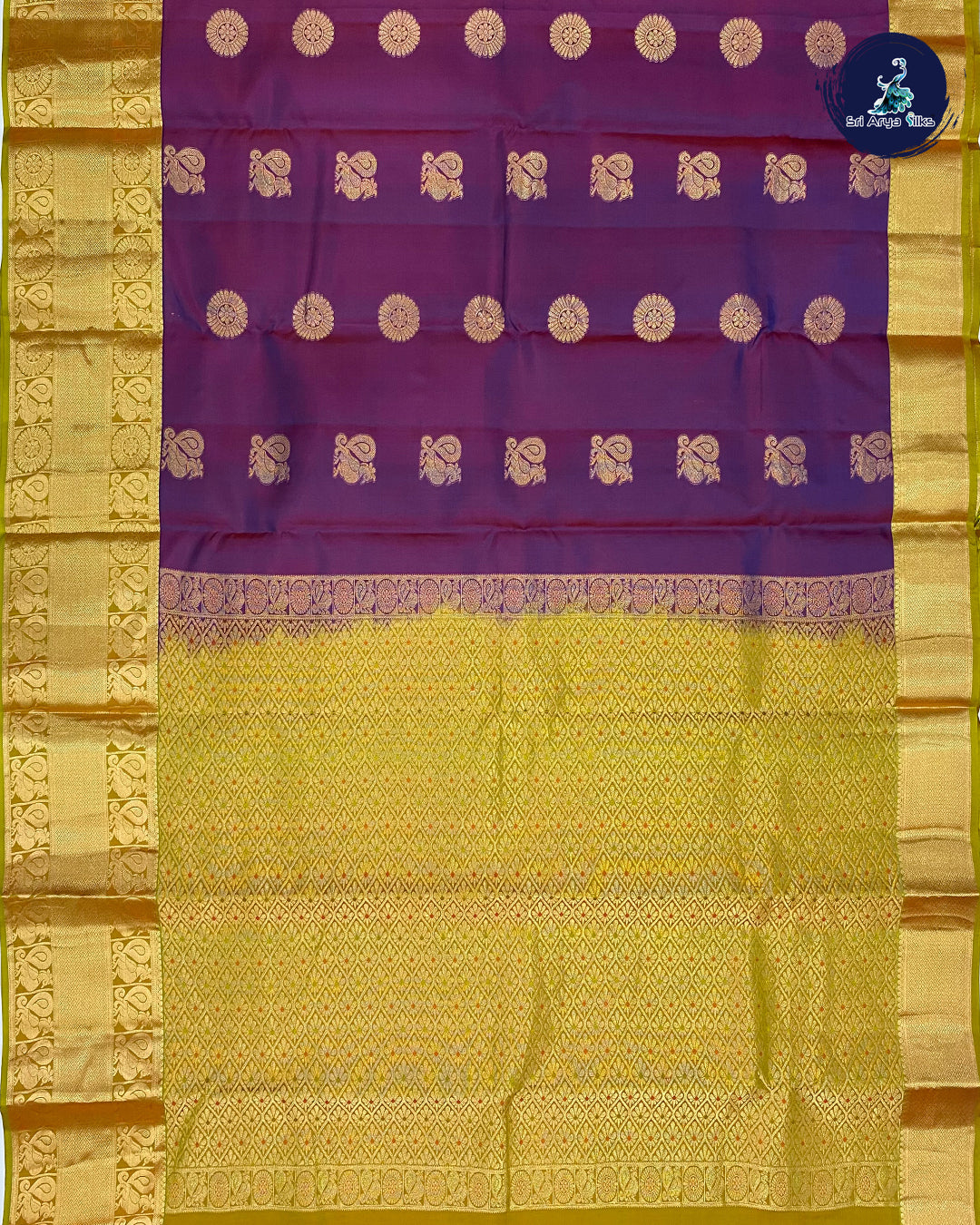Purple Traditional Silk Saree With Light Green Blouse & Buttas Pattern