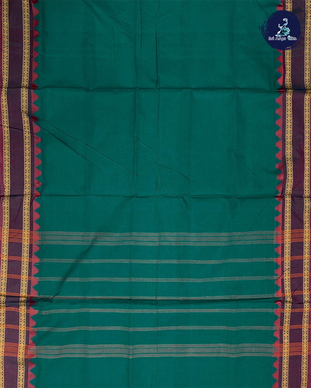 Peacock Blue and Maroon Madisar Cotton Saree (10 Yards) Without Blouse