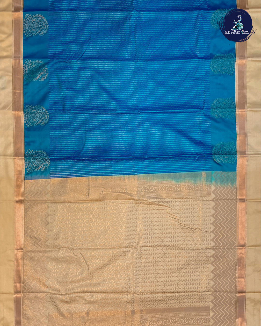 Semi Kanchipuram Silk Saree Blue and cream