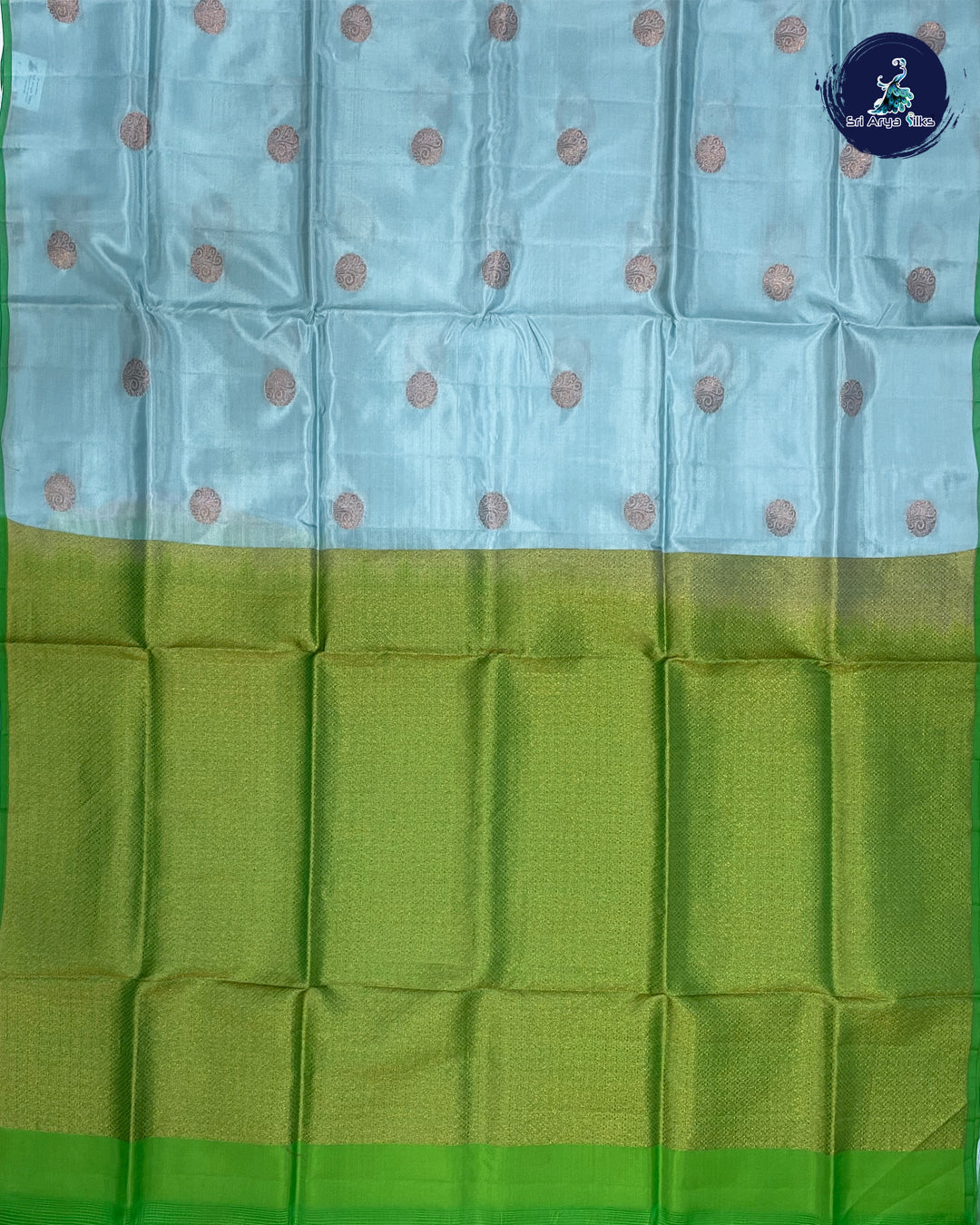 Ice Blue and Green Kanchipuram Half Pure Silk Saree