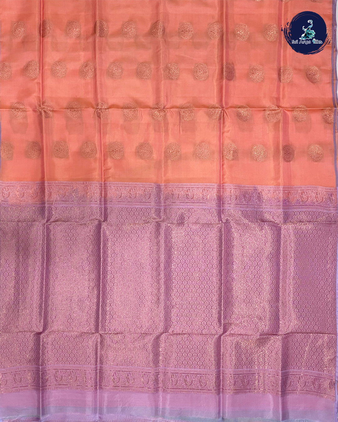Peach and Lavender Kanchipuram Half Pure Silk Saree