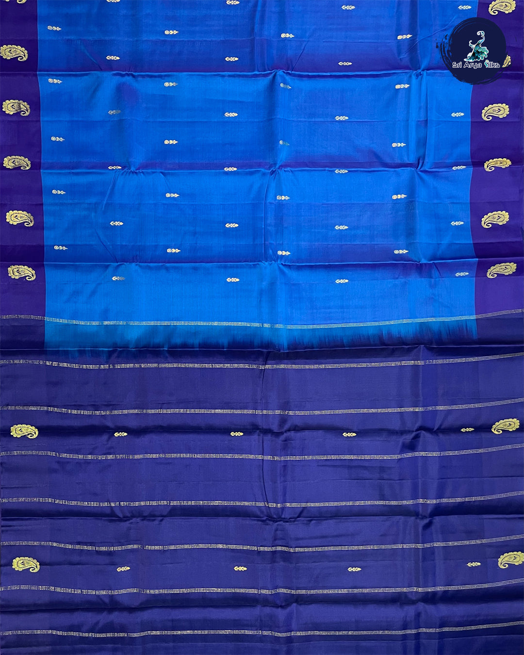 M S Blue and Navy Blue Pure Kanchipuram Silk Saree