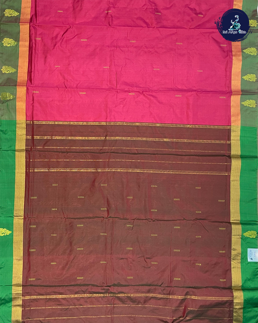 Pink and Green Dual Shade 10 Yards Half Pure Kanchipuram Silk Sare