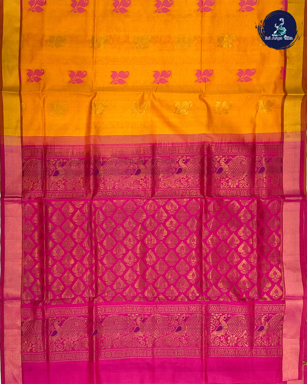 Yellow & Pink Semi Silk Cotton Saree