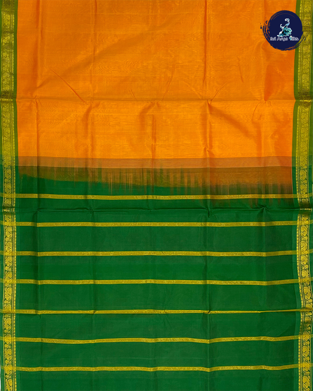 Mango Yellow and Green Handloom Silk Cotton Saree