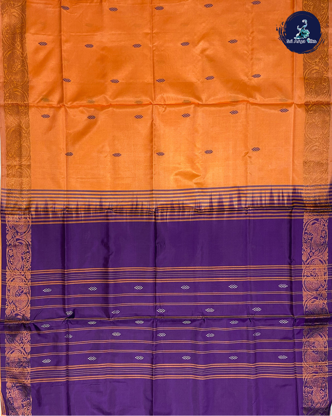 Orange And Violet Handwoven Banana pith Saree