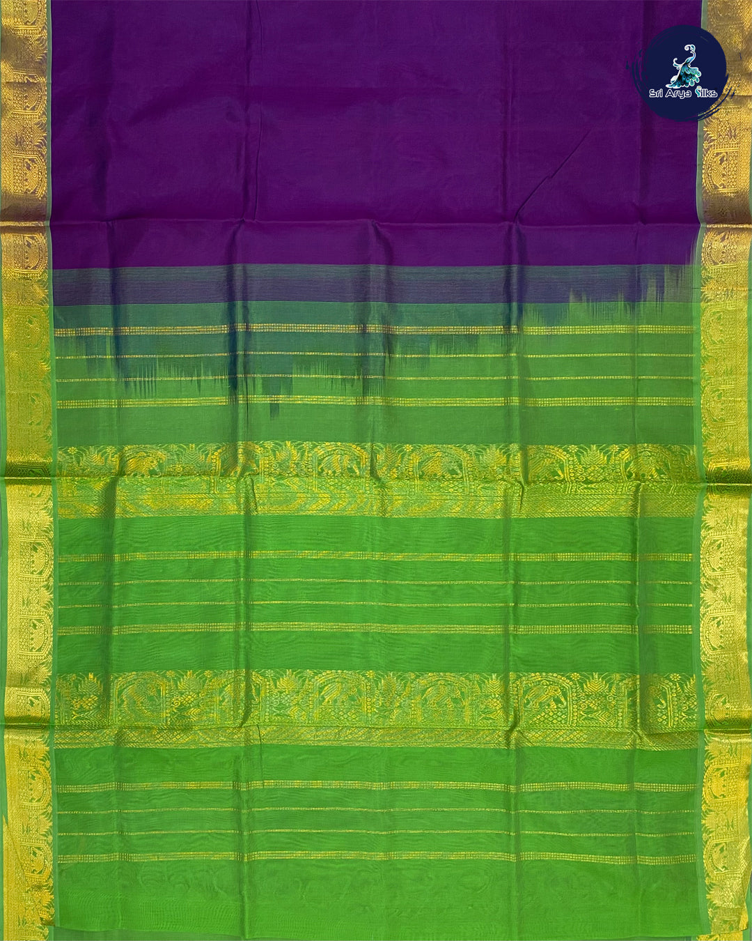 Brinjal and Green Silk cotton Saree
