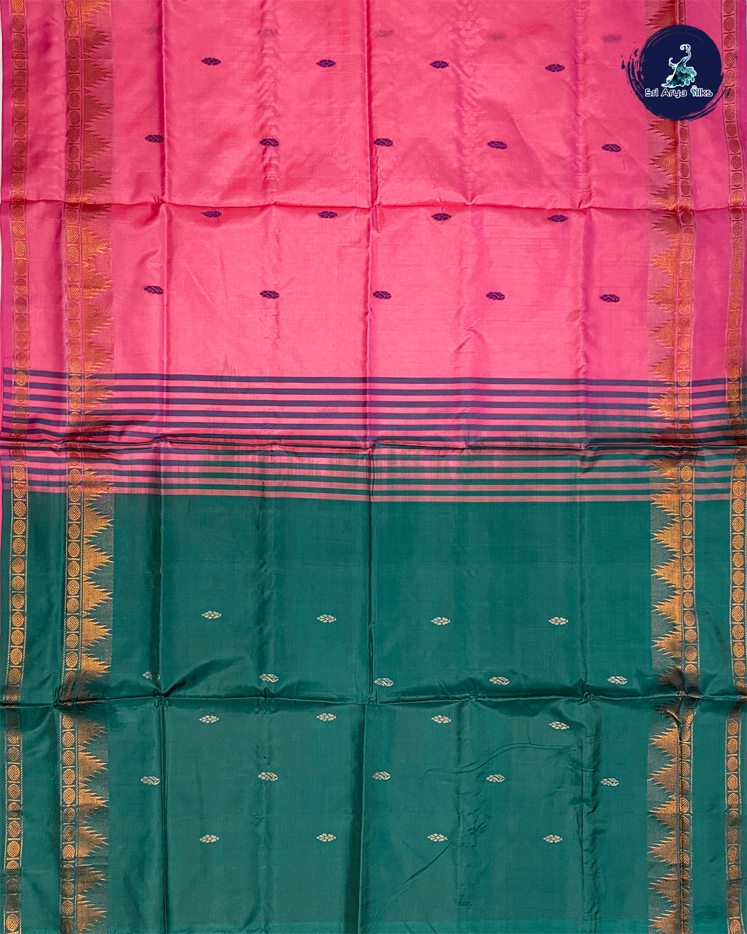 Green And Pink Handwoven Banana Pith Saree
