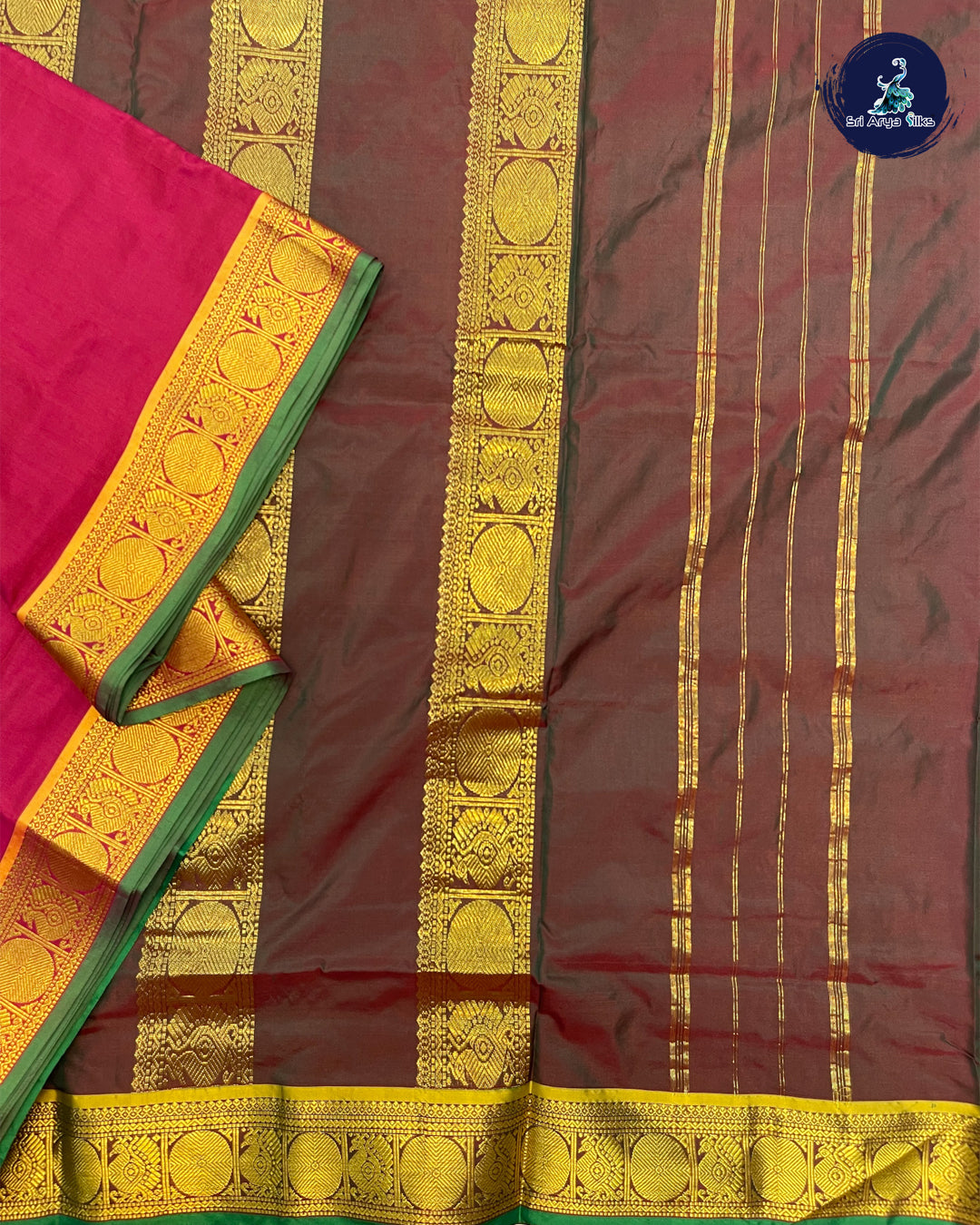 Maroon and Green Shade 10 Yards Half Pure Kanchipuram Silk Saree
