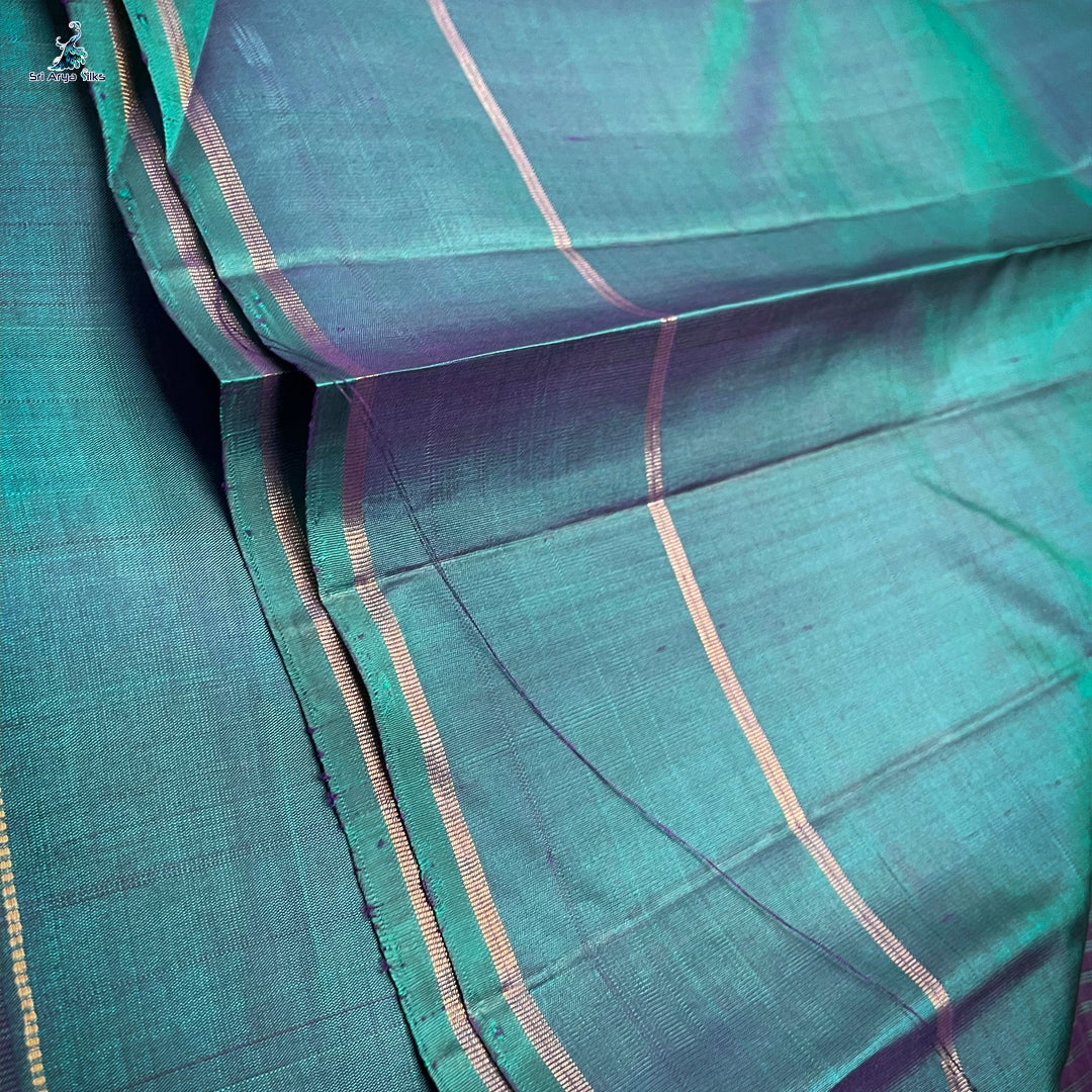 Navy Blue and Peacock Blue Handloom Pure Kanchipuram Silk Saree