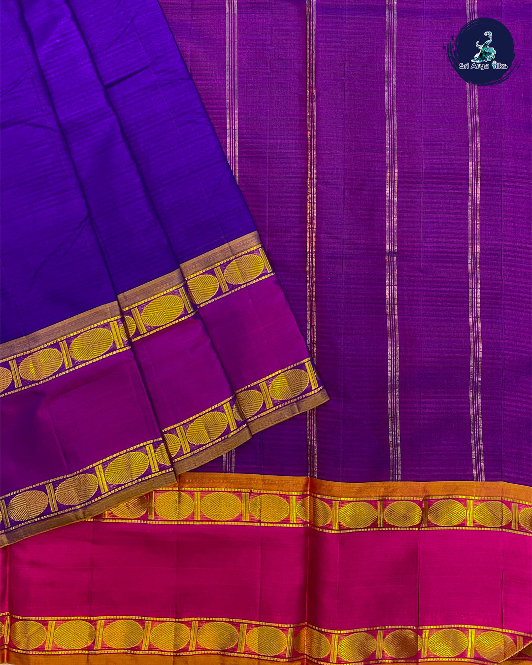 Blue and Purple Pure Kanjivaram 10yards Silk Madisar Saree