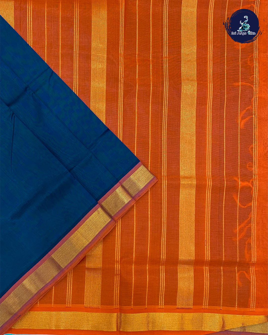 Metallic Blue and Brick Madisar Handwoven Pure Silk Cotton Saree (10 Yards)