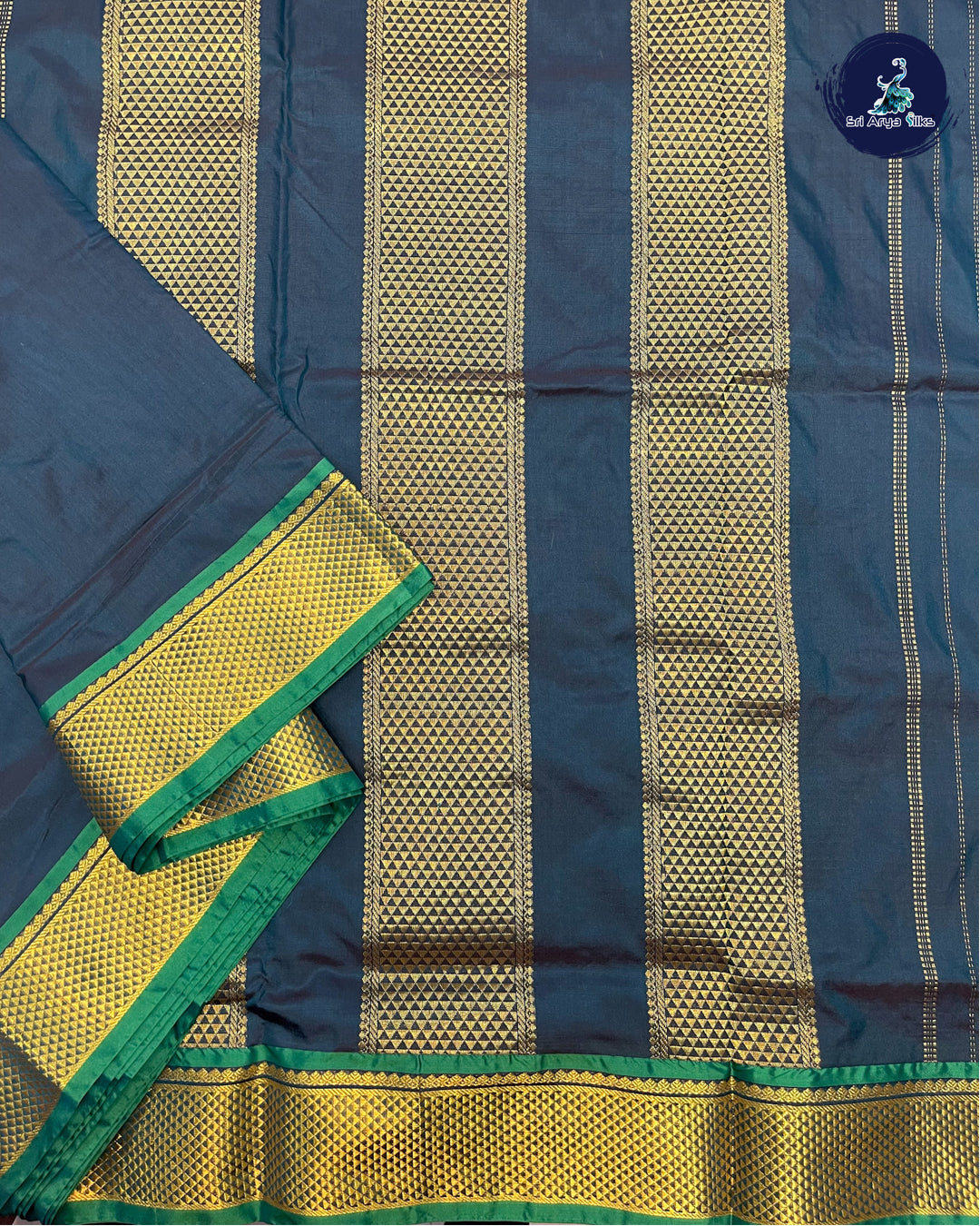 Peacock Blue Dual Shade 10 Yards Half Pure Kanchipuram Silk Saree