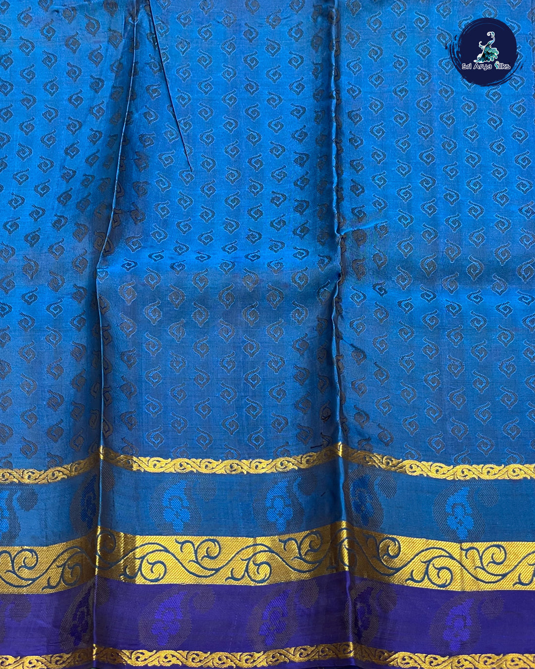 Bottle Green and Blue Kanchipuram Half Pure Silk Saree