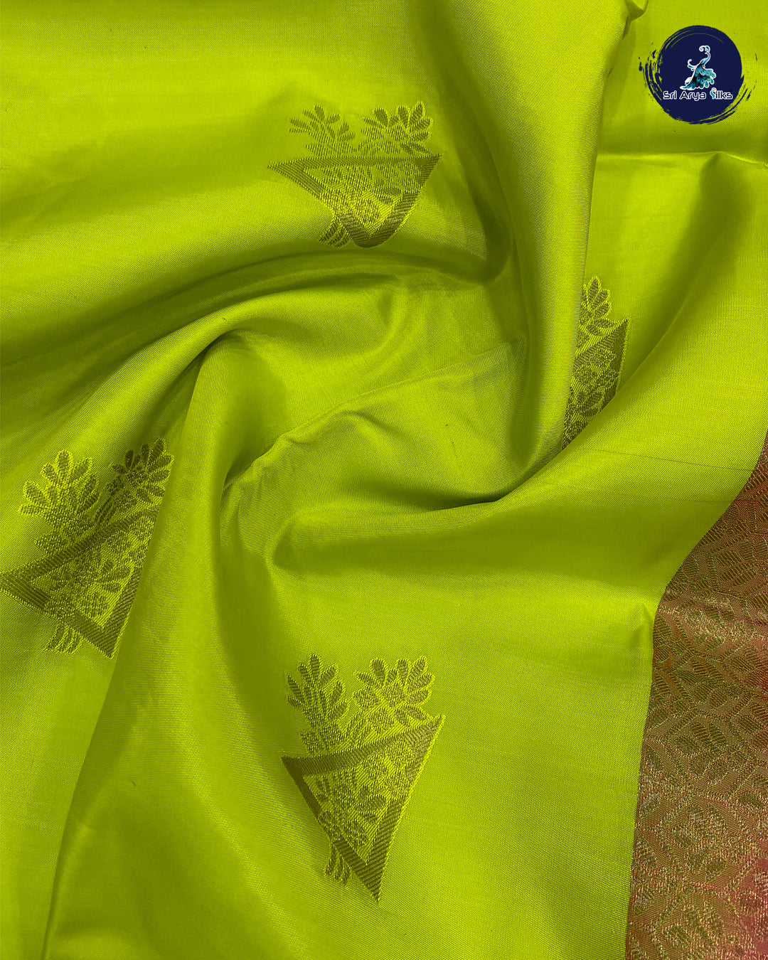 Lime green and Pink Kanchipuram Half Pure Silk Saree